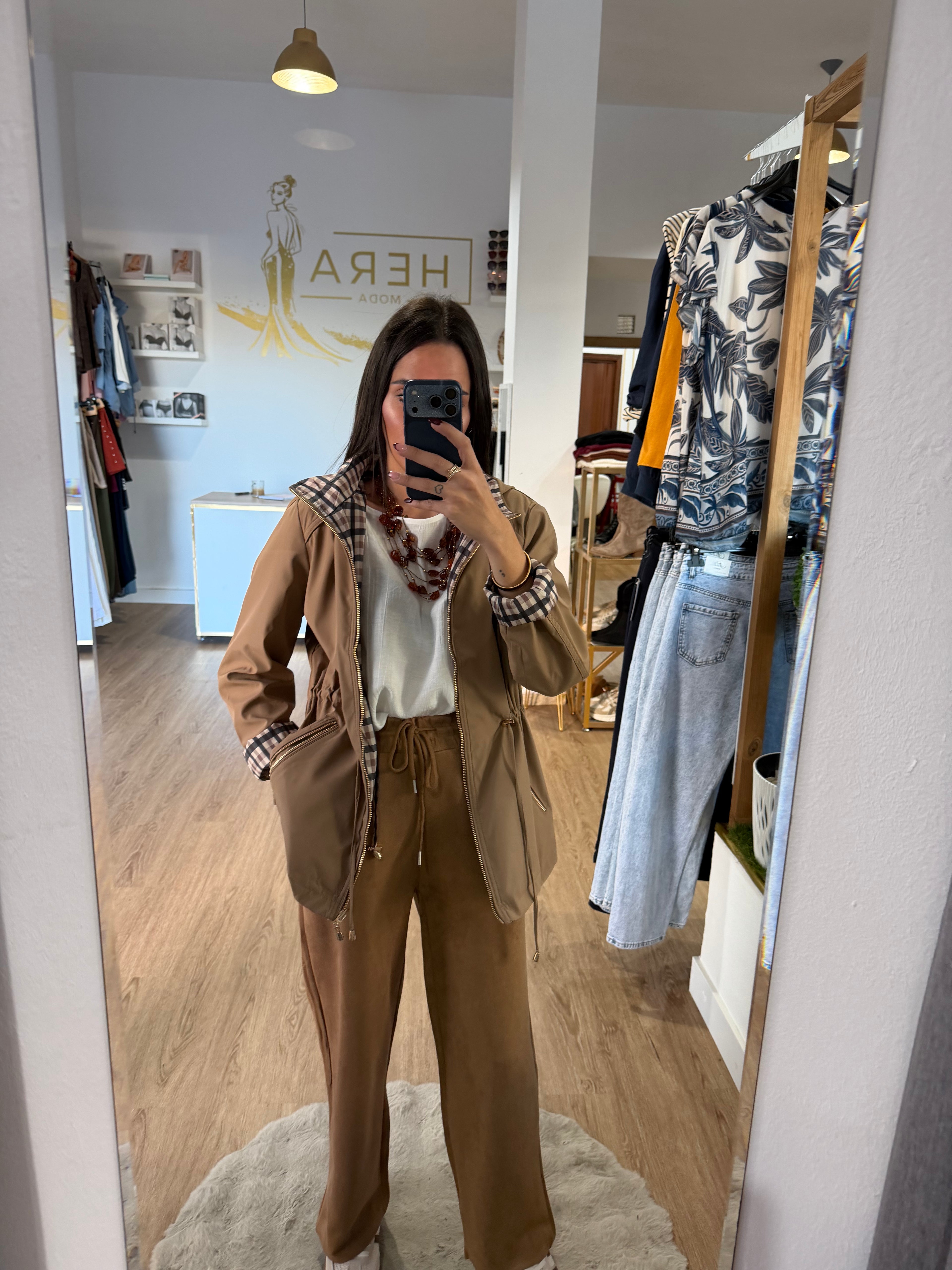 Parka Reversible con Capucha y Forro de Cuadros / Cazadora Impermeable Ajustable