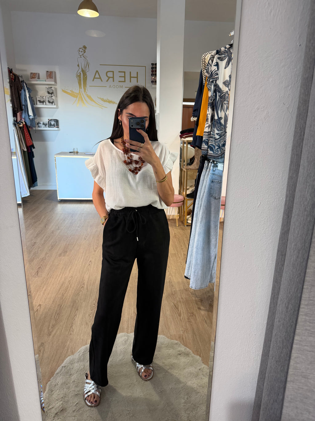 Pantalón recto de ante con Cintura elástica / Pantalón jogger suave y elegante