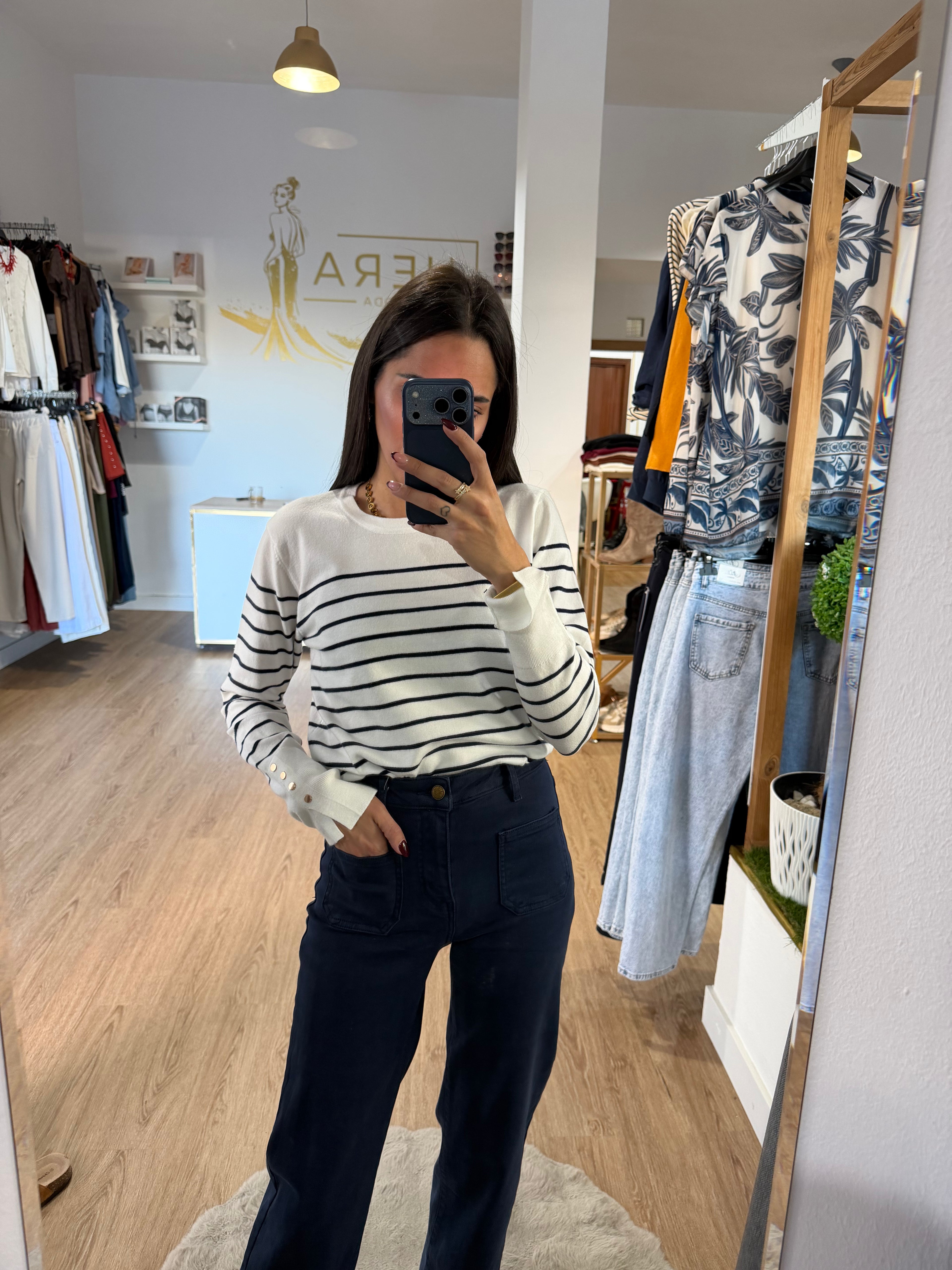 Jersey de Punto a Rayas con Botones en los puños / Jersey Estilo Marinero Chic