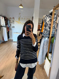 Jersey de Punto a Rayas con Botones en los puños / Jersey Estilo Marinero Chic