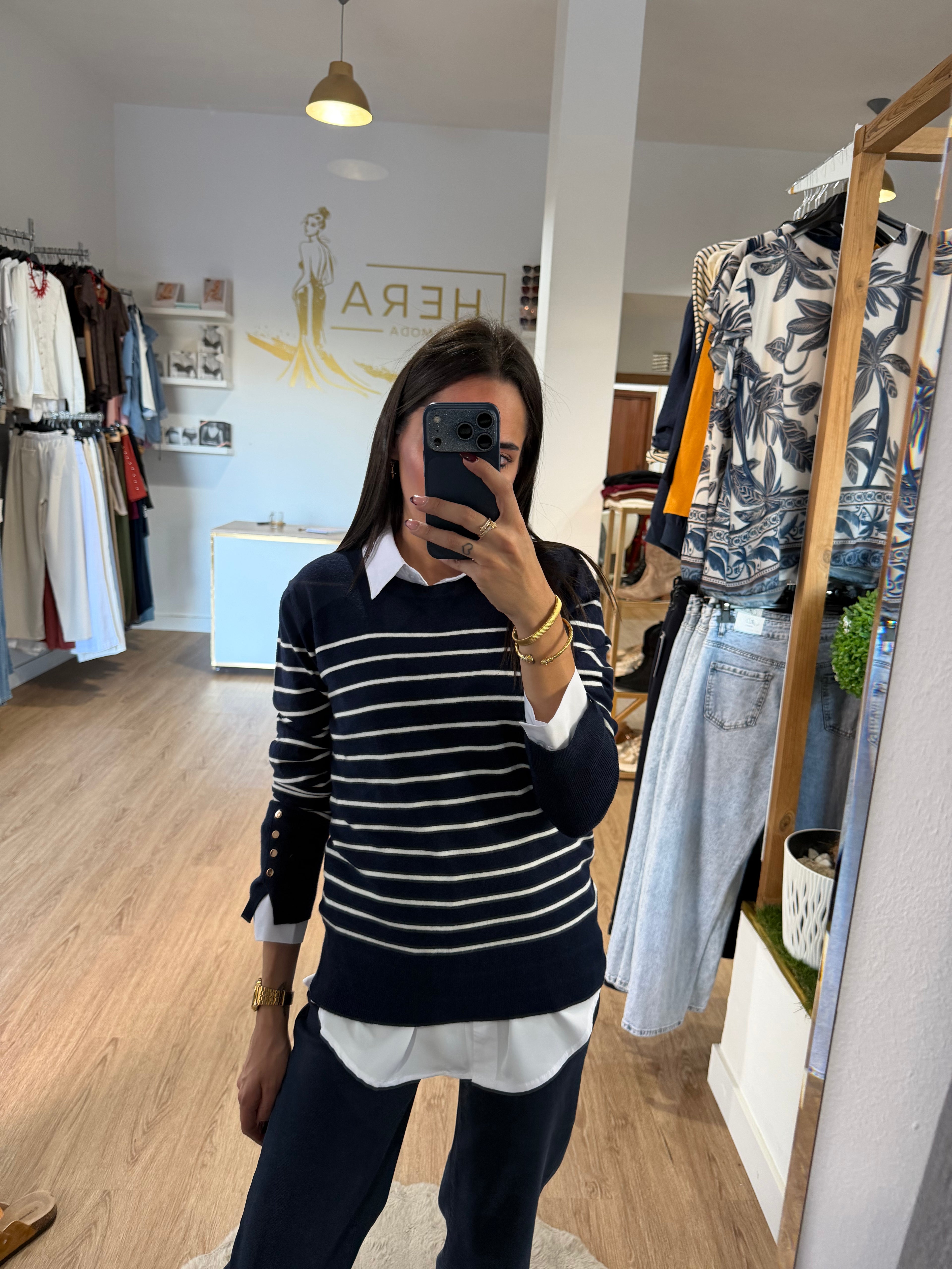 Jersey de Punto a Rayas con Botones en los puños / Jersey Estilo Marinero Chic