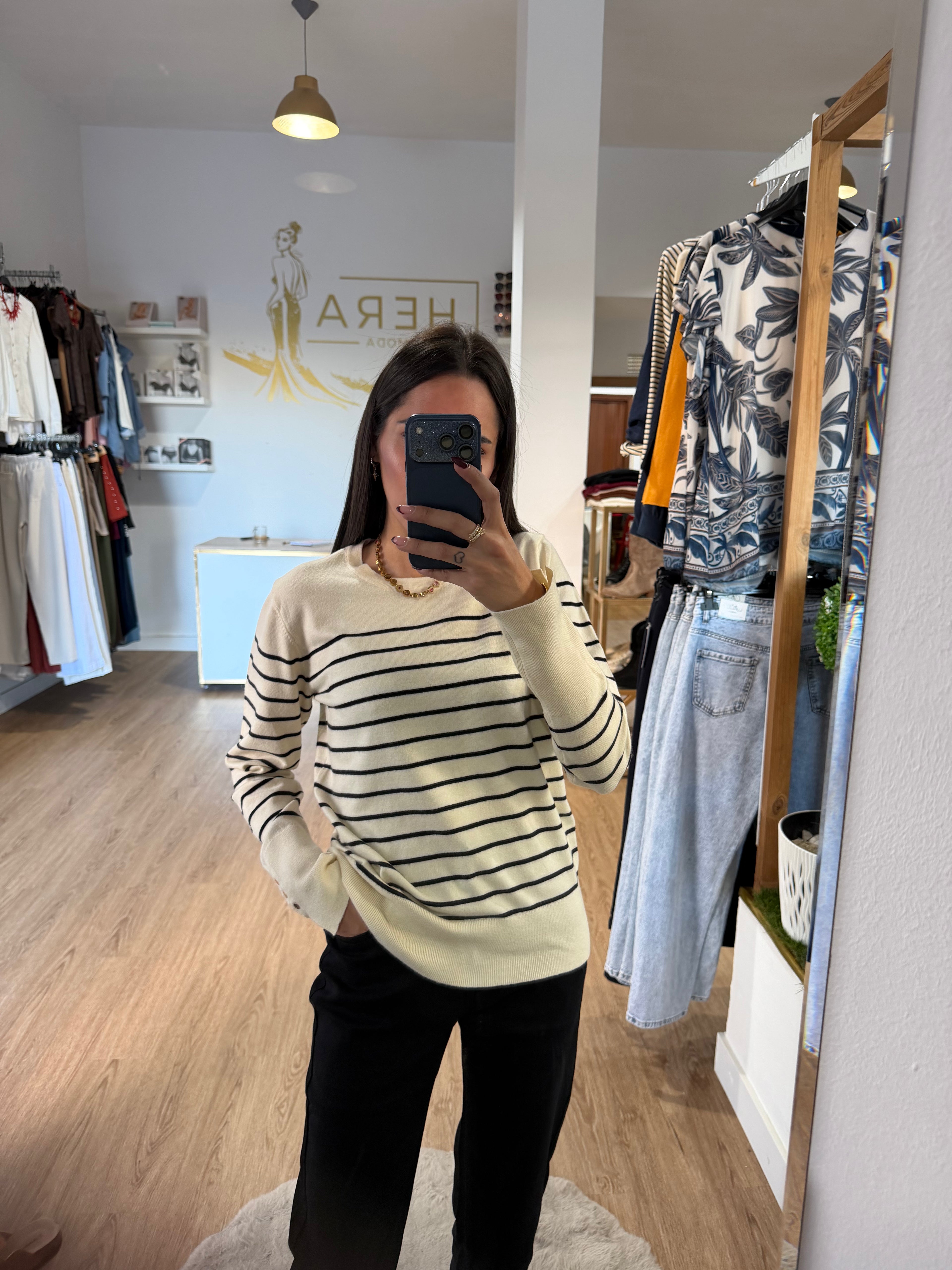 Jersey de Punto a Rayas con Botones en los puños / Jersey Estilo Marinero Chic