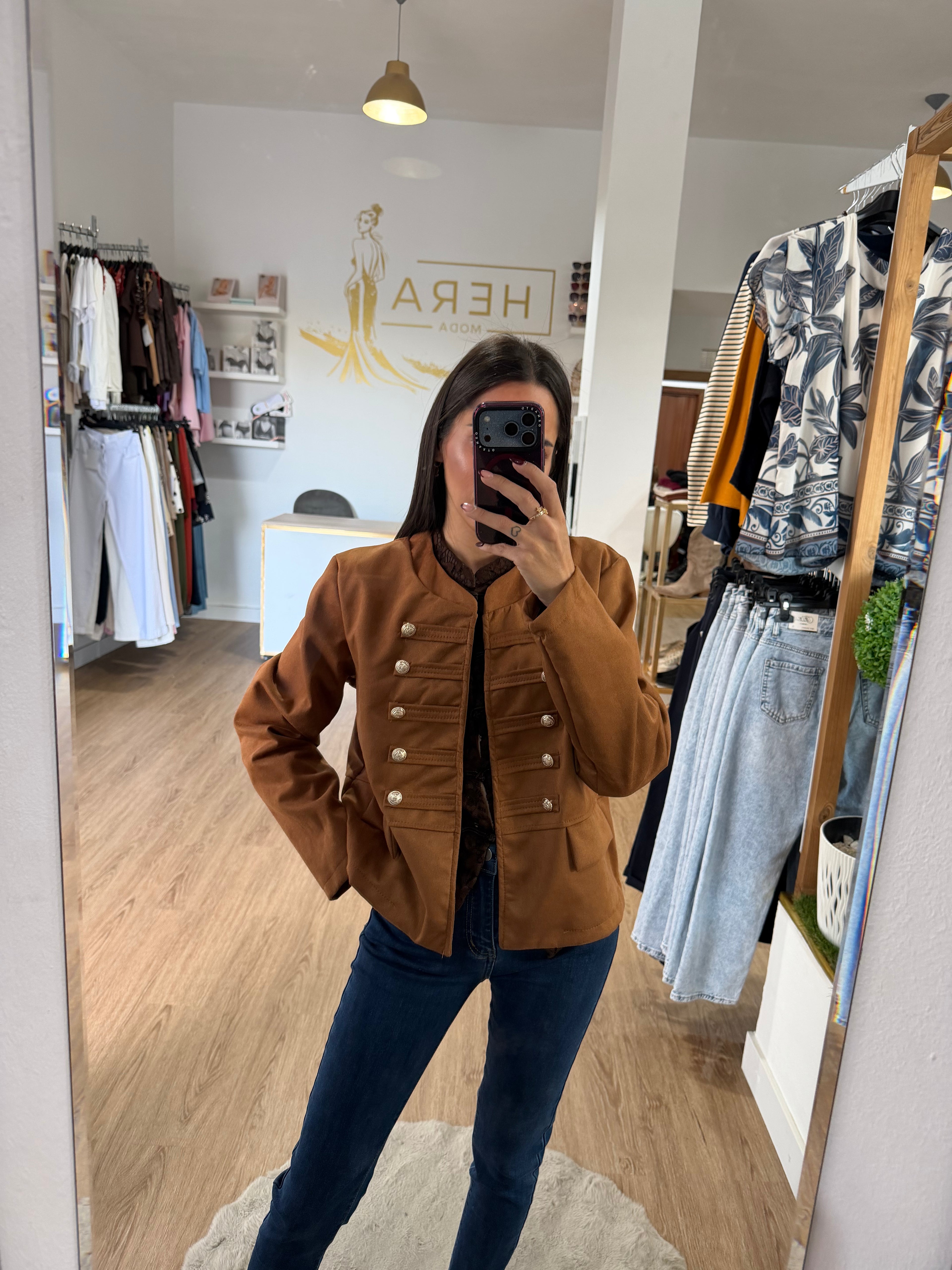 Chaqueta Estilo Militar con Botones Dorados / Blazer corta tacto Antelina
