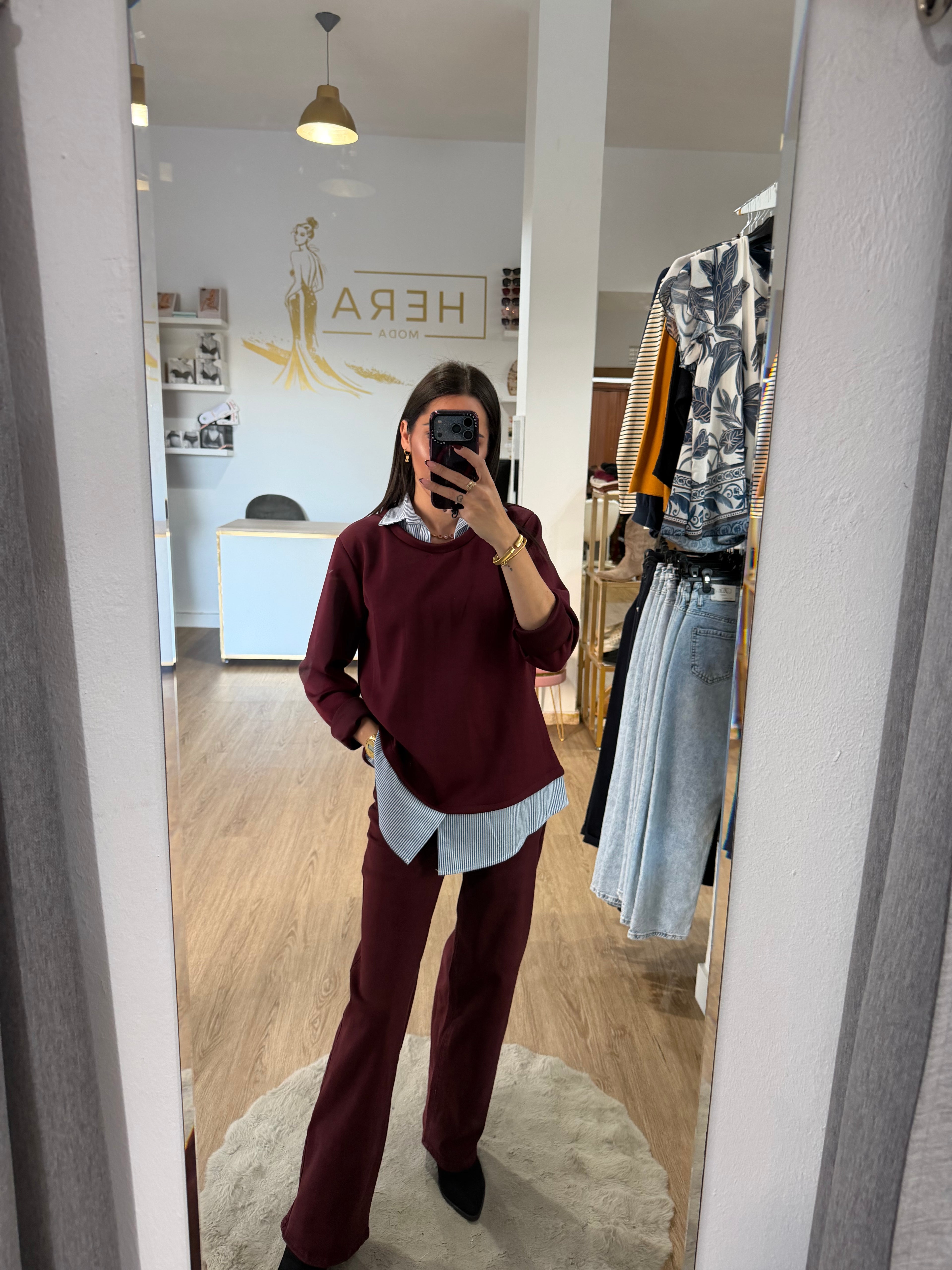 Sudadera Doble Efecto Camisa de Rayas / Jersey con Cuello y bajo Camisero