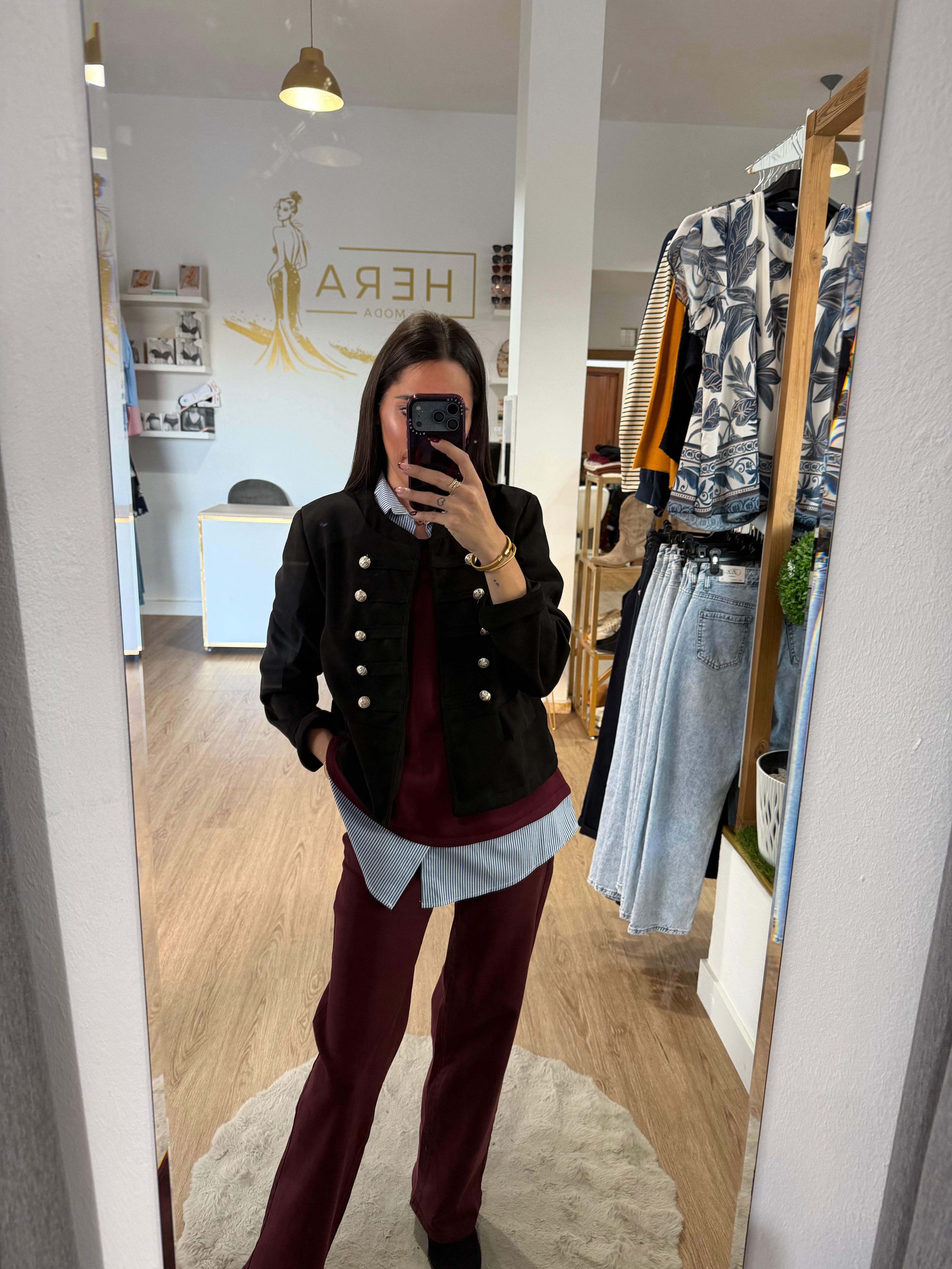 Chaqueta Estilo Militar con Botones Dorados / Blazer corta tacto Antelina