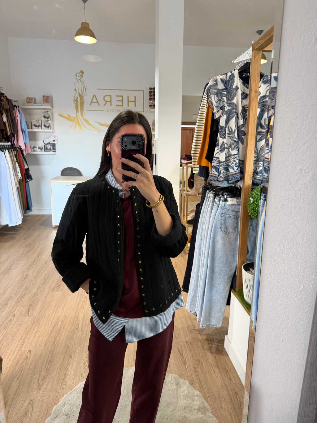 Chaqueta Acolchada Boho con Tachuelas estrella / Chaqueta ligera Abierta