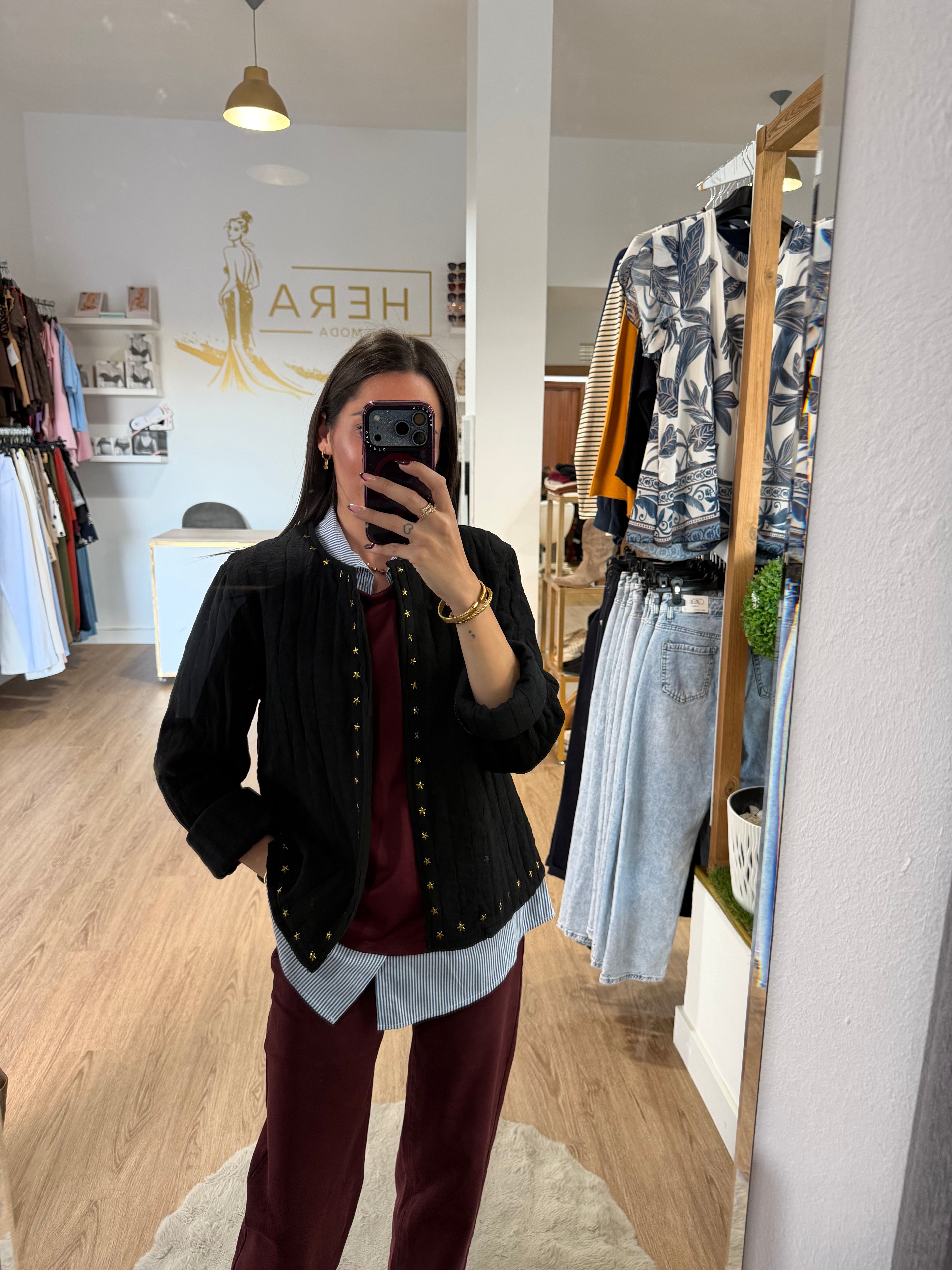 Chaqueta Acolchada Boho con Tachuelas estrella / Chaqueta ligera Abierta