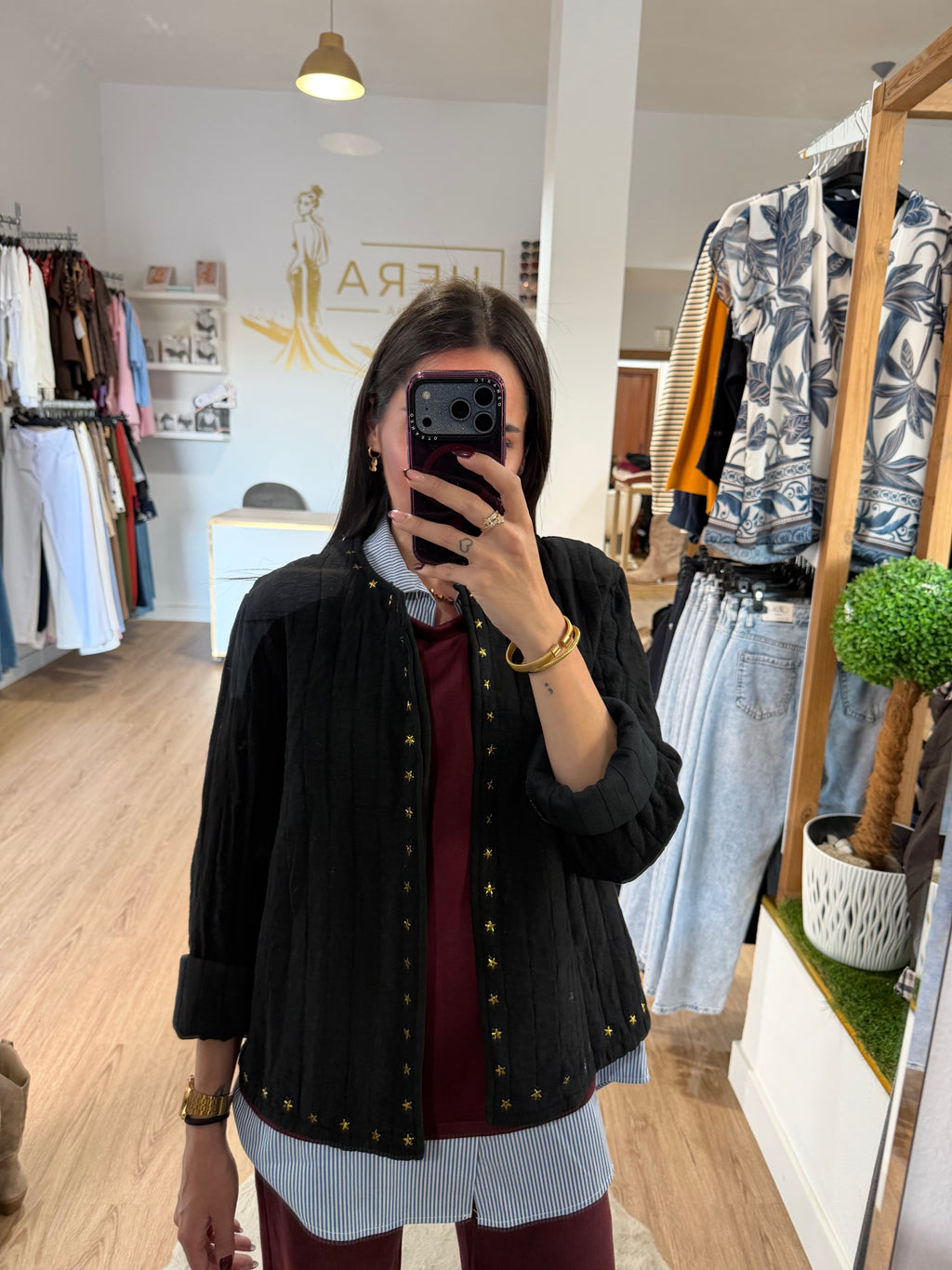 Chaqueta Acolchada Boho con Tachuelas estrella / Chaqueta ligera Abierta