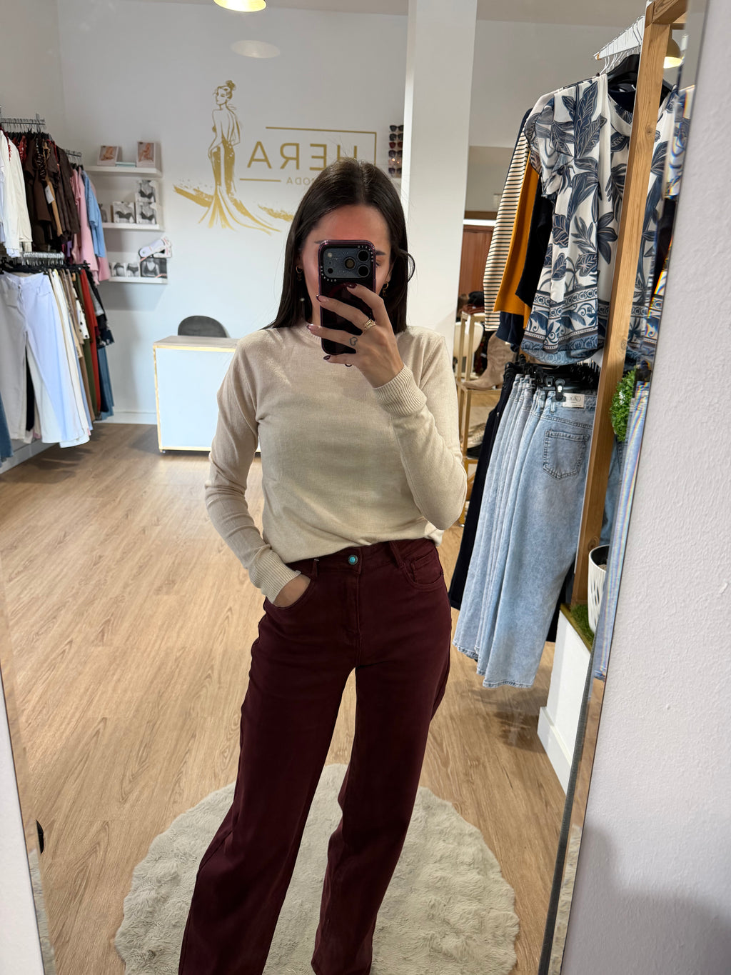 Pantalón Jeans Wide Leg Burdeos / Pantalón tiro Alto color Vino