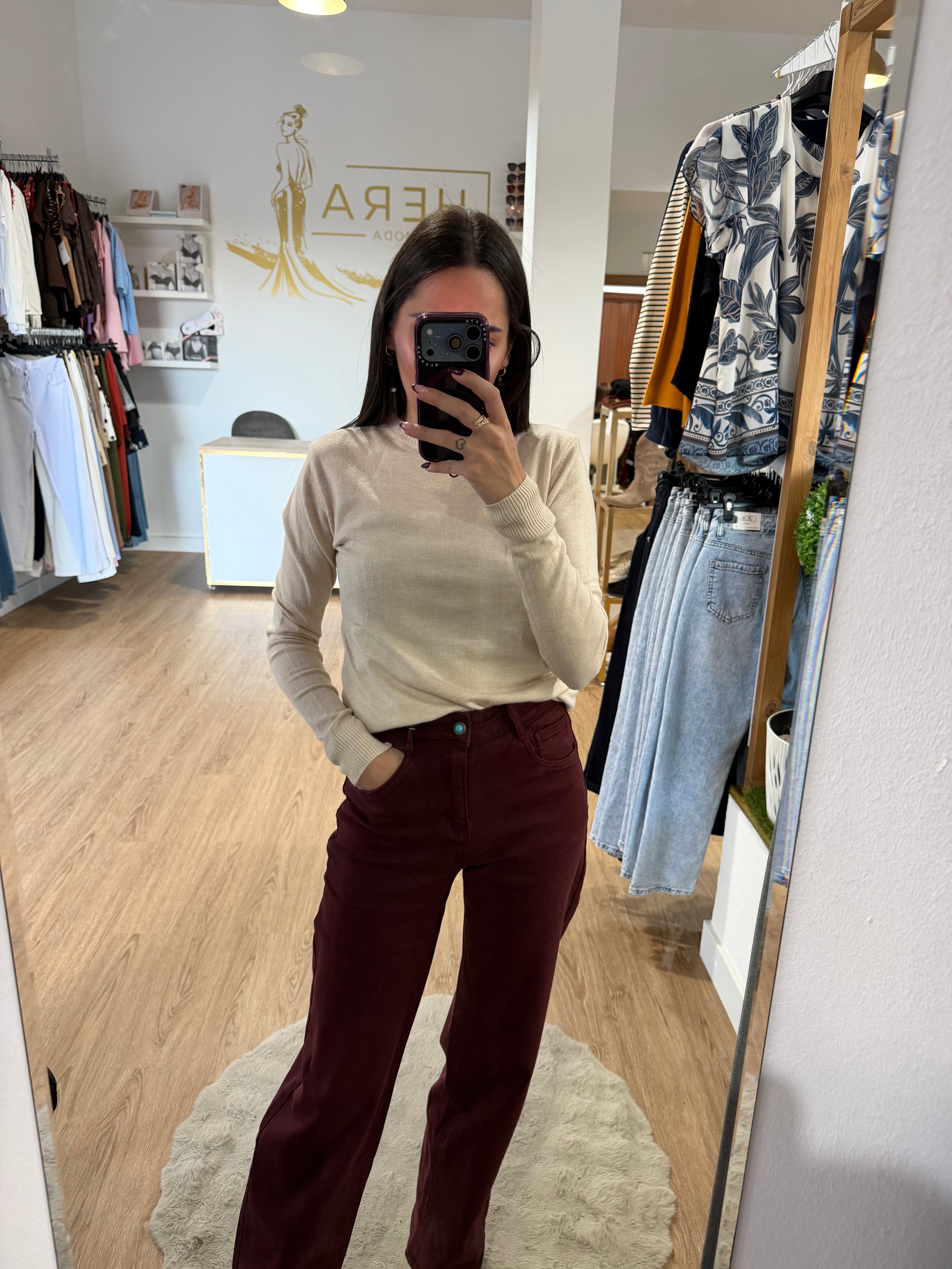 Pantalón Jeans Wide Leg Burdeos / Pantalón tiro Alto color Vino