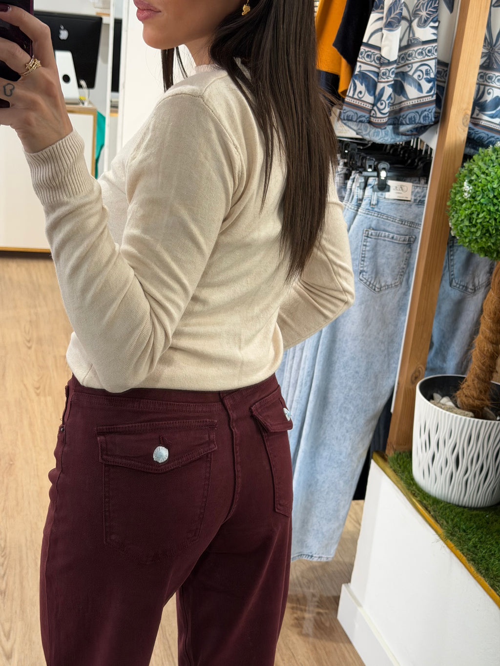 Pantalón Jeans Wide Leg Burdeos / Pantalón tiro Alto color Vino