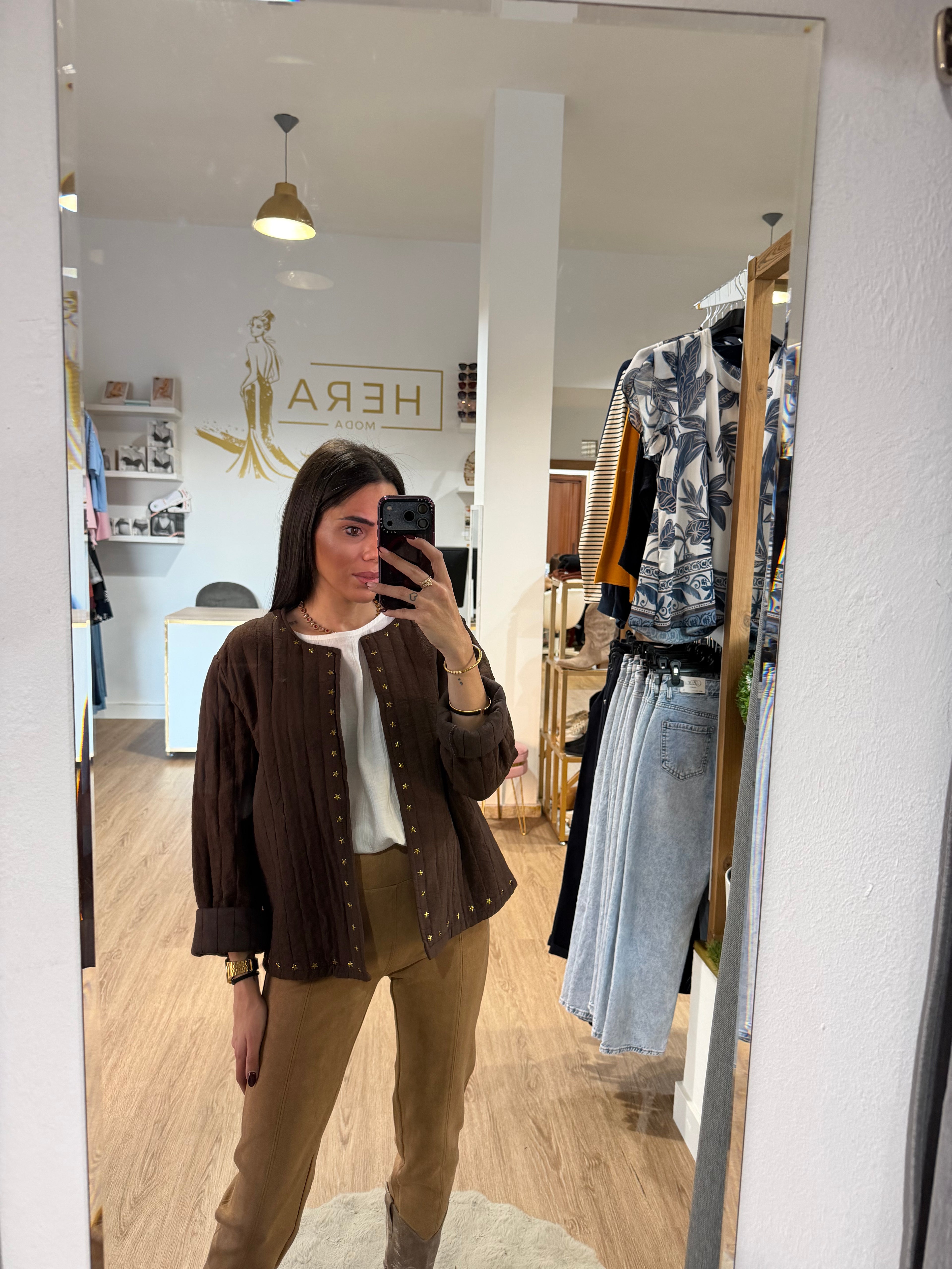 Chaqueta Acolchada Boho con Tachuelas estrella / Chaqueta ligera Abierta