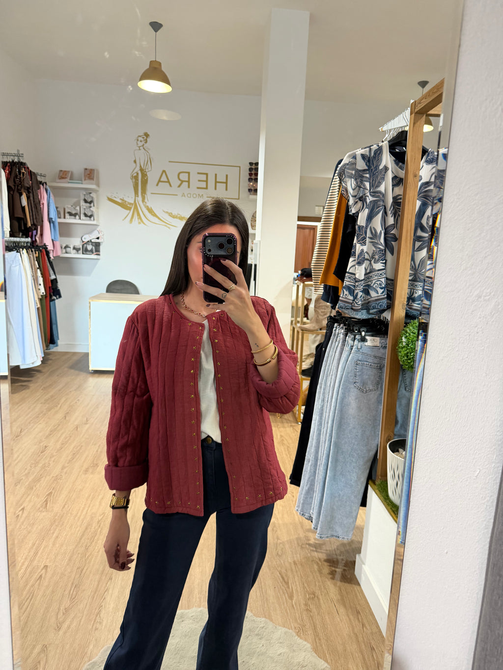Chaqueta Acolchada Boho con Tachuelas estrella / Chaqueta ligera Abierta