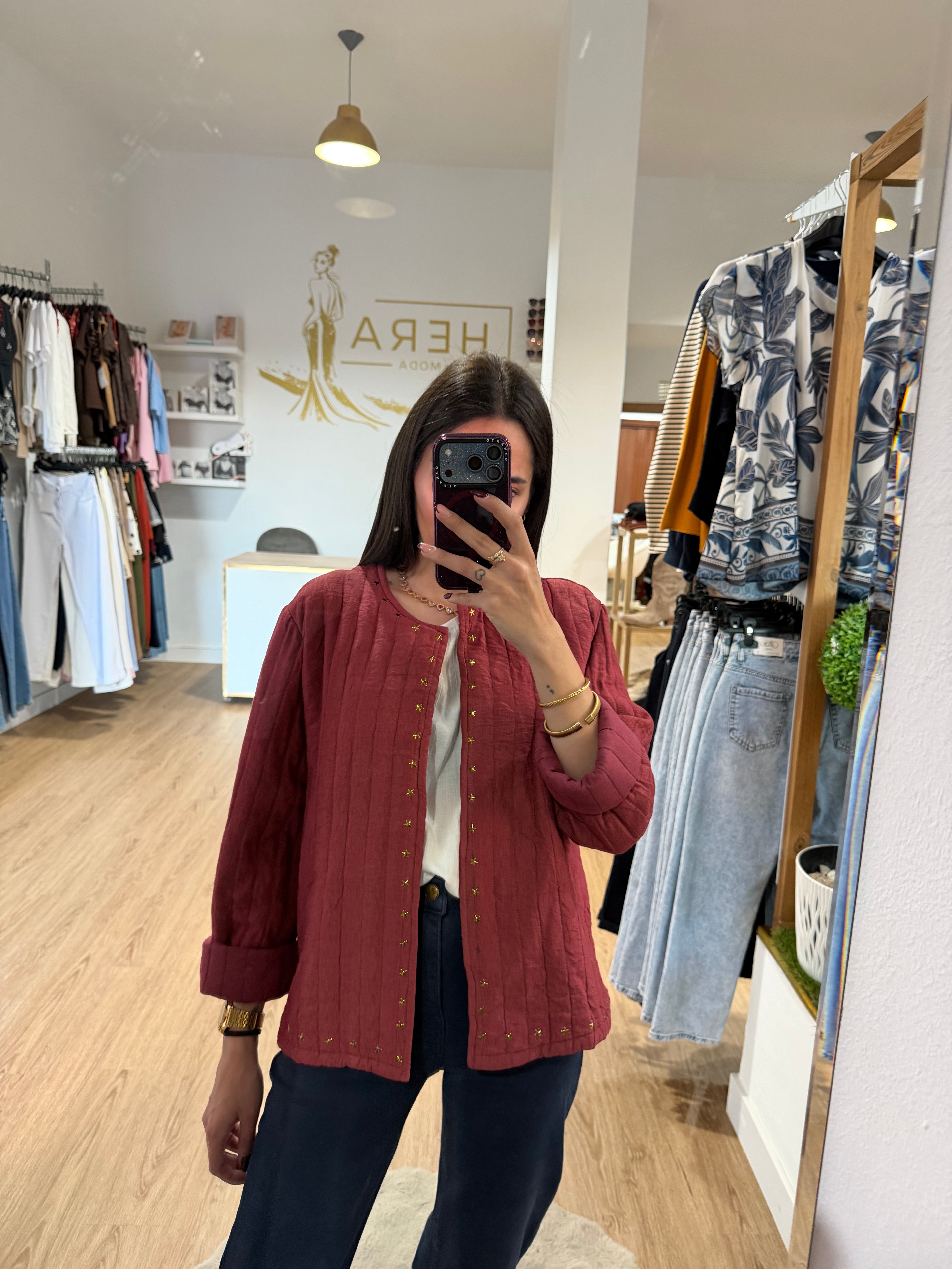 Chaqueta Acolchada Boho con Tachuelas estrella / Chaqueta ligera Abierta