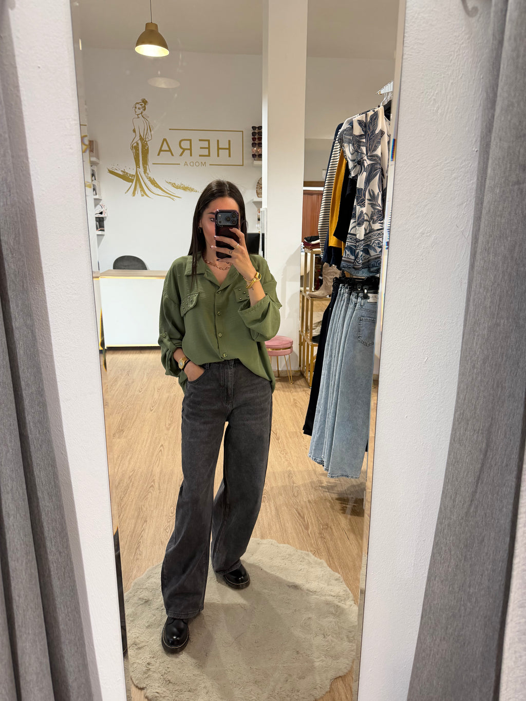 Pantalón Jeans Balloon Gris / Vaquero tiro alto pierna abombada