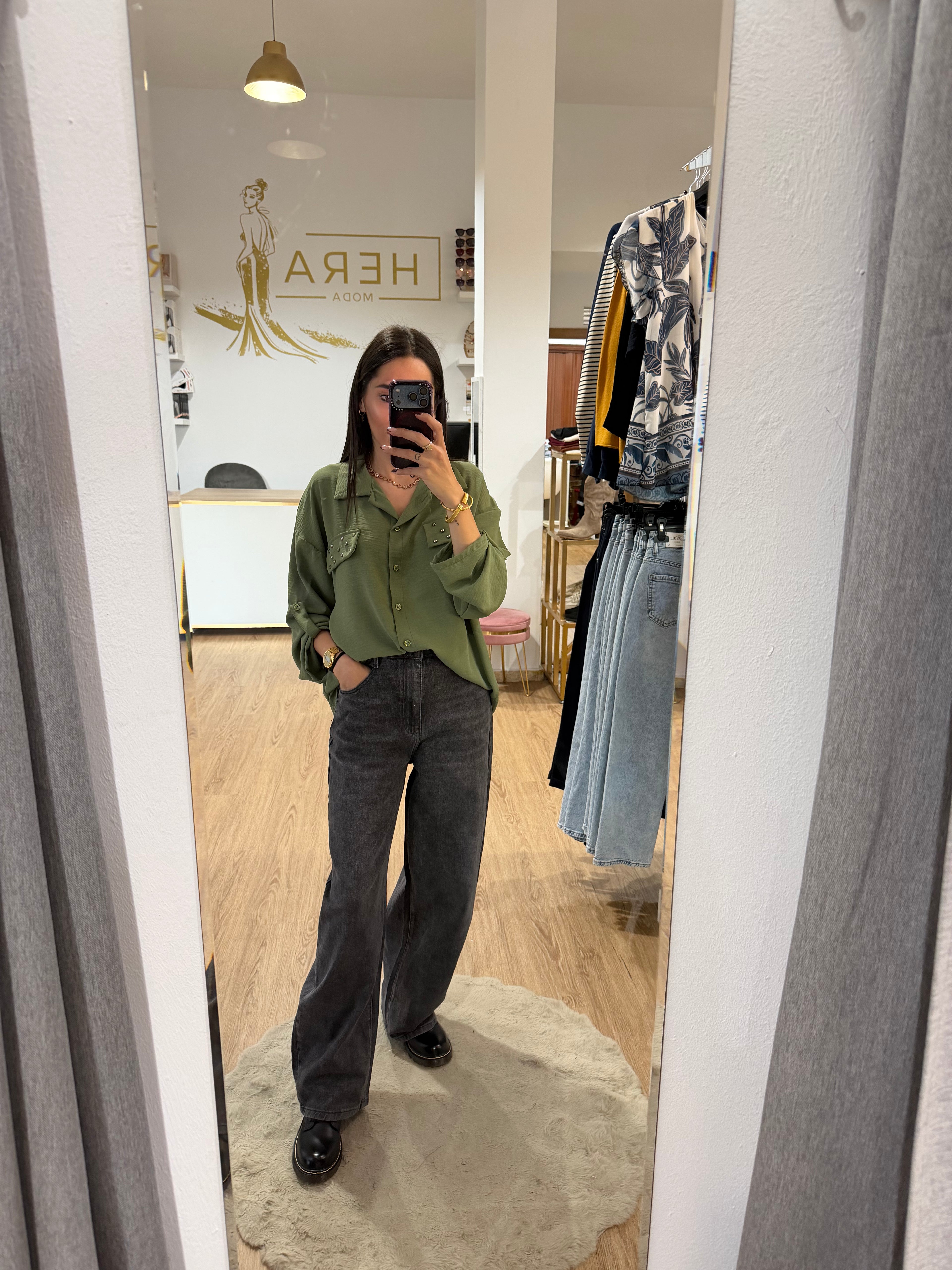Pantalón Jeans Balloon Gris / Vaquero tiro alto pierna abombada