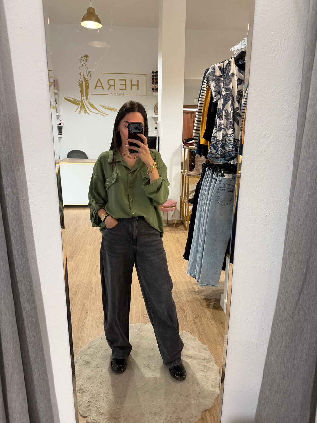 Pantalón Jeans Balloon Gris / Vaquero tiro alto pierna abombada