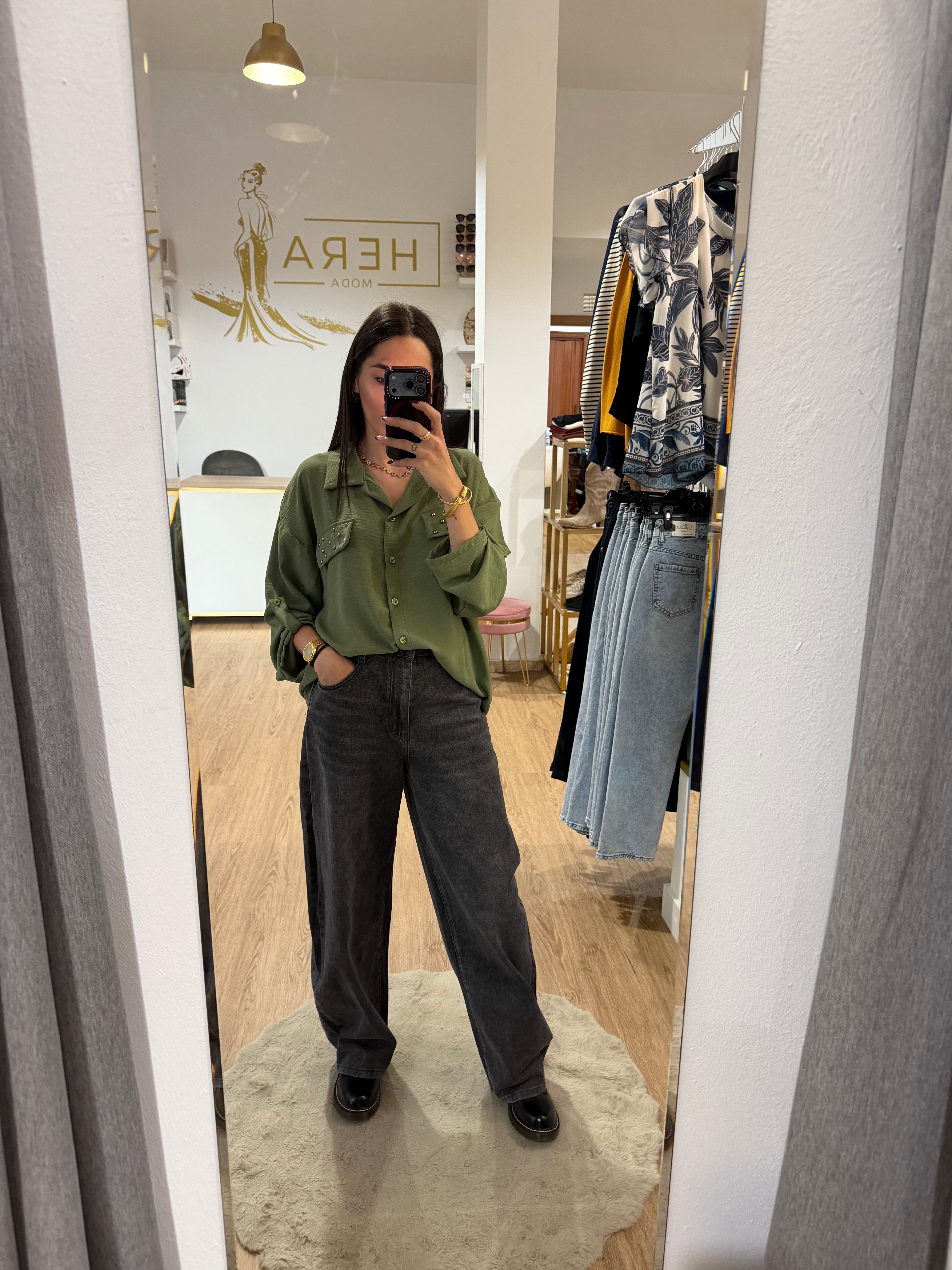 Pantalón Jeans Balloon Gris / Vaquero tiro alto pierna abombada