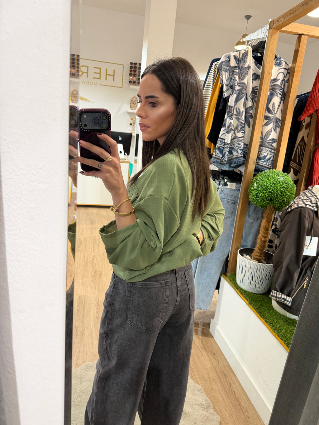 Pantalón Jeans Balloon Gris / Vaquero tiro alto pierna abombada