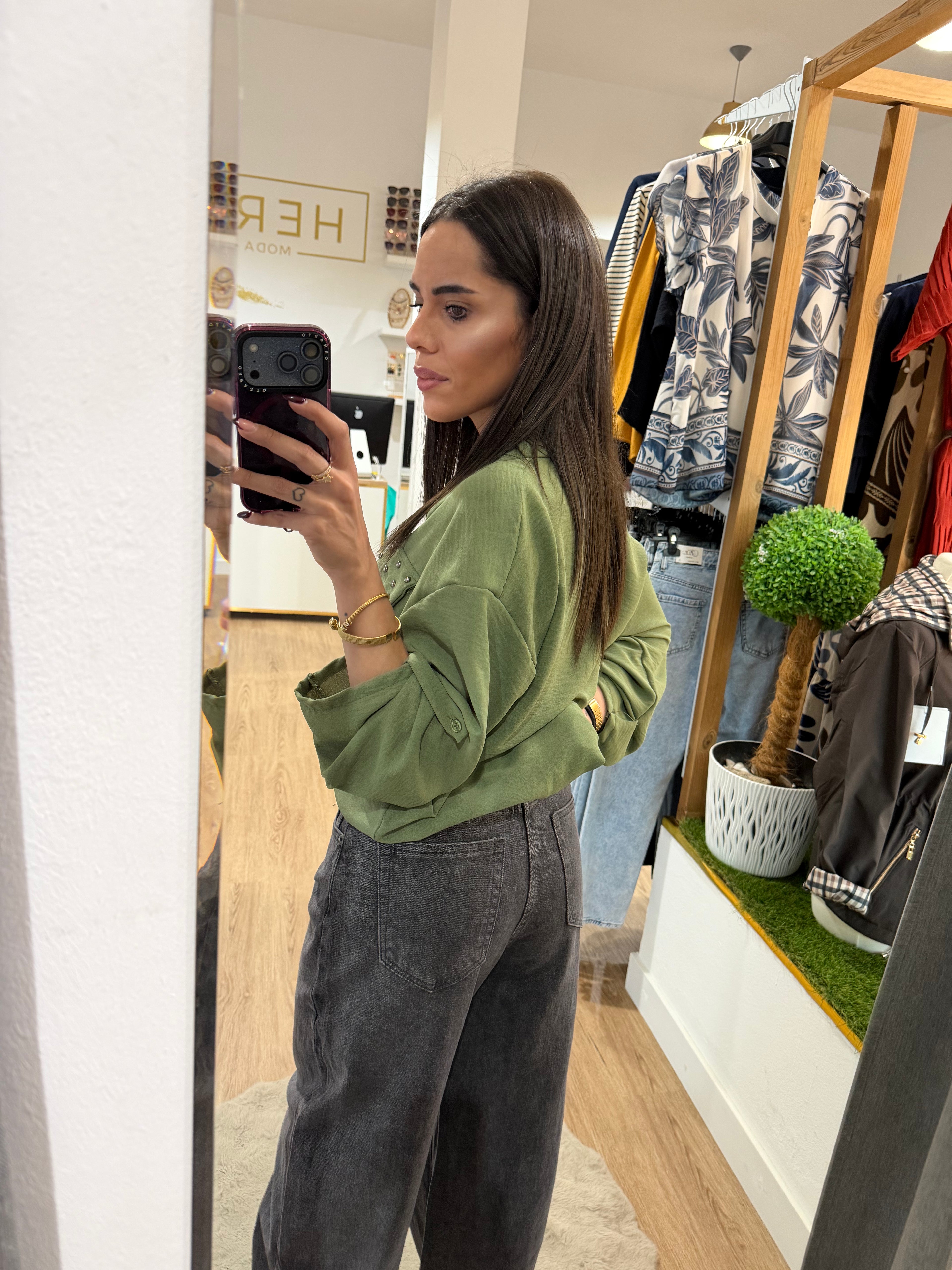 Pantalón Jeans Balloon Gris / Vaquero tiro alto pierna abombada