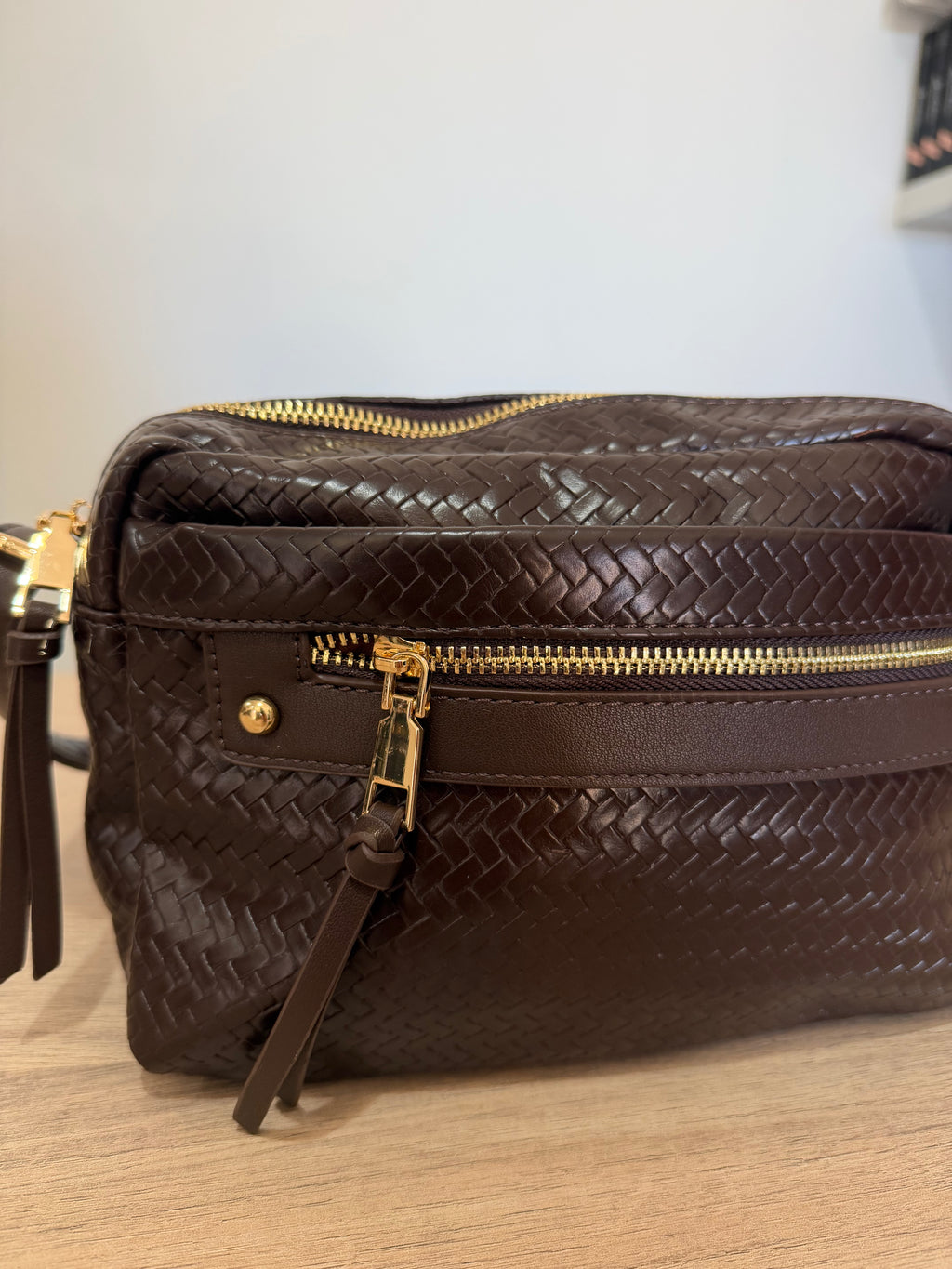 Bolso Bandolera Trenzado Efecto Piel con Bolsillo / Bolso Bandolera