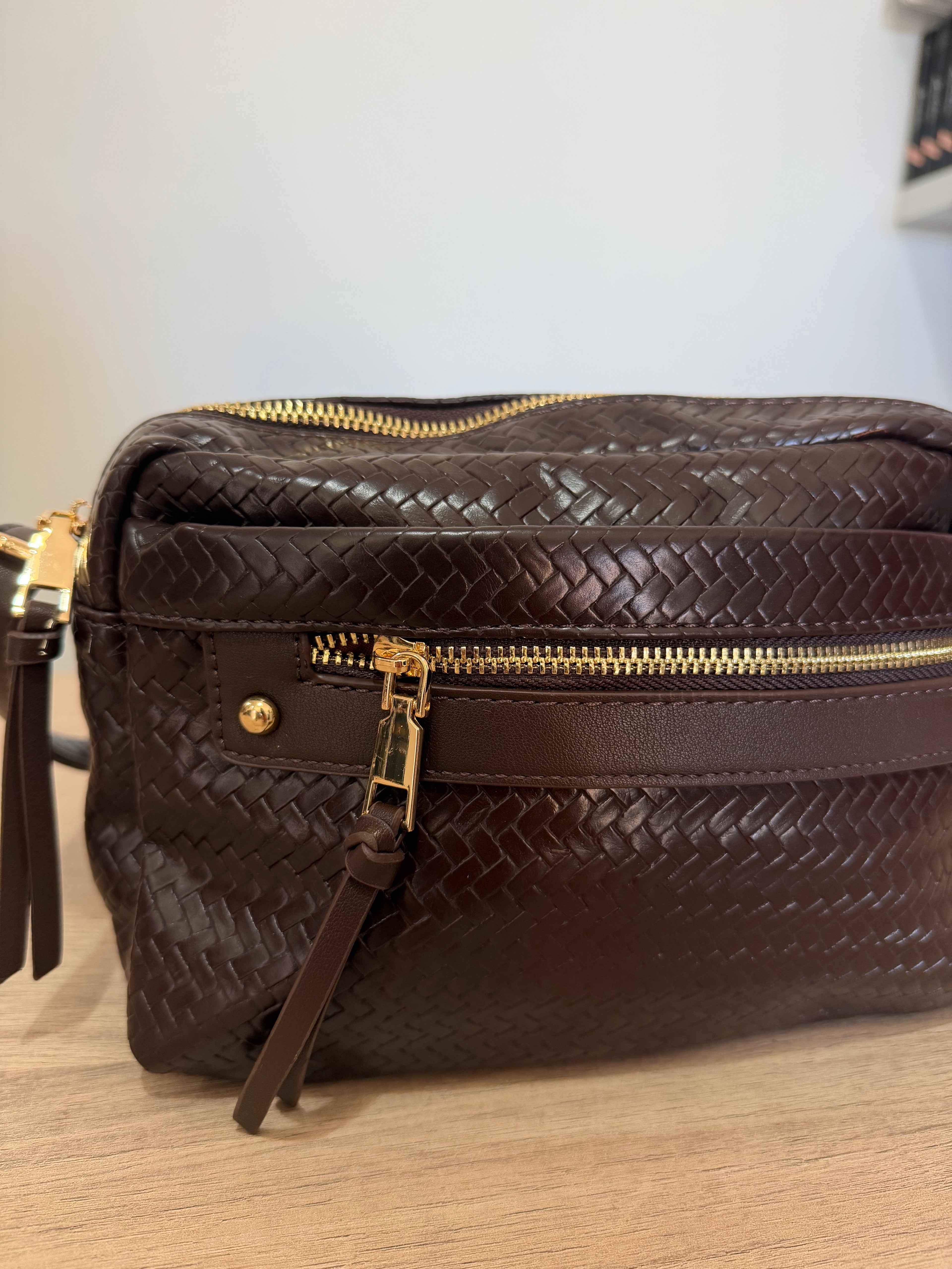 Bolso Bandolera Trenzado Efecto Piel con Bolsillo / Bolso Bandolera