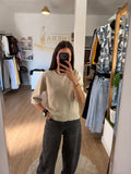 Jersey de punto con cuello y puños ondulados / Top Manga Francesa