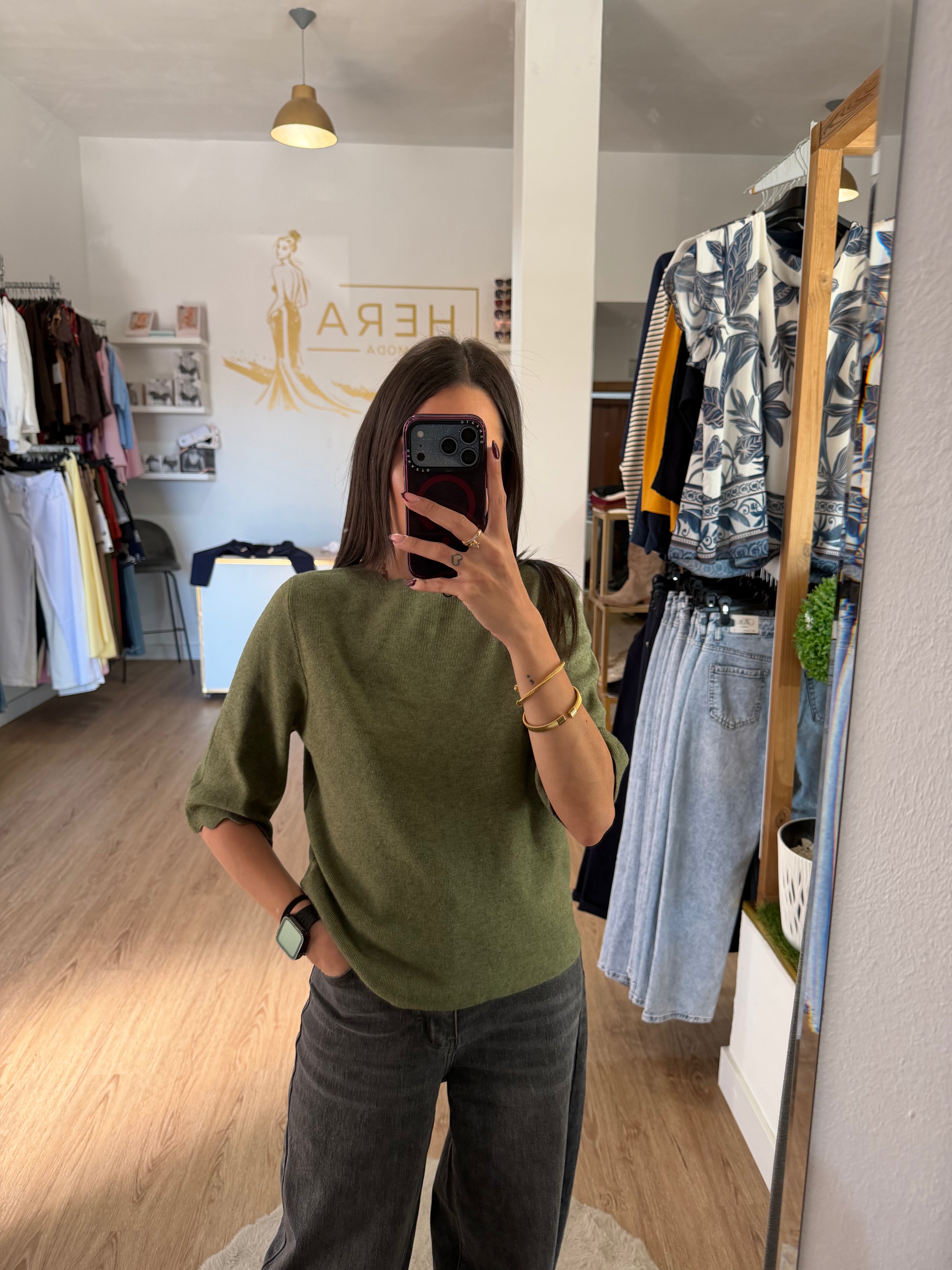 Jersey de punto con cuello y puños ondulados / Top Manga Francesa