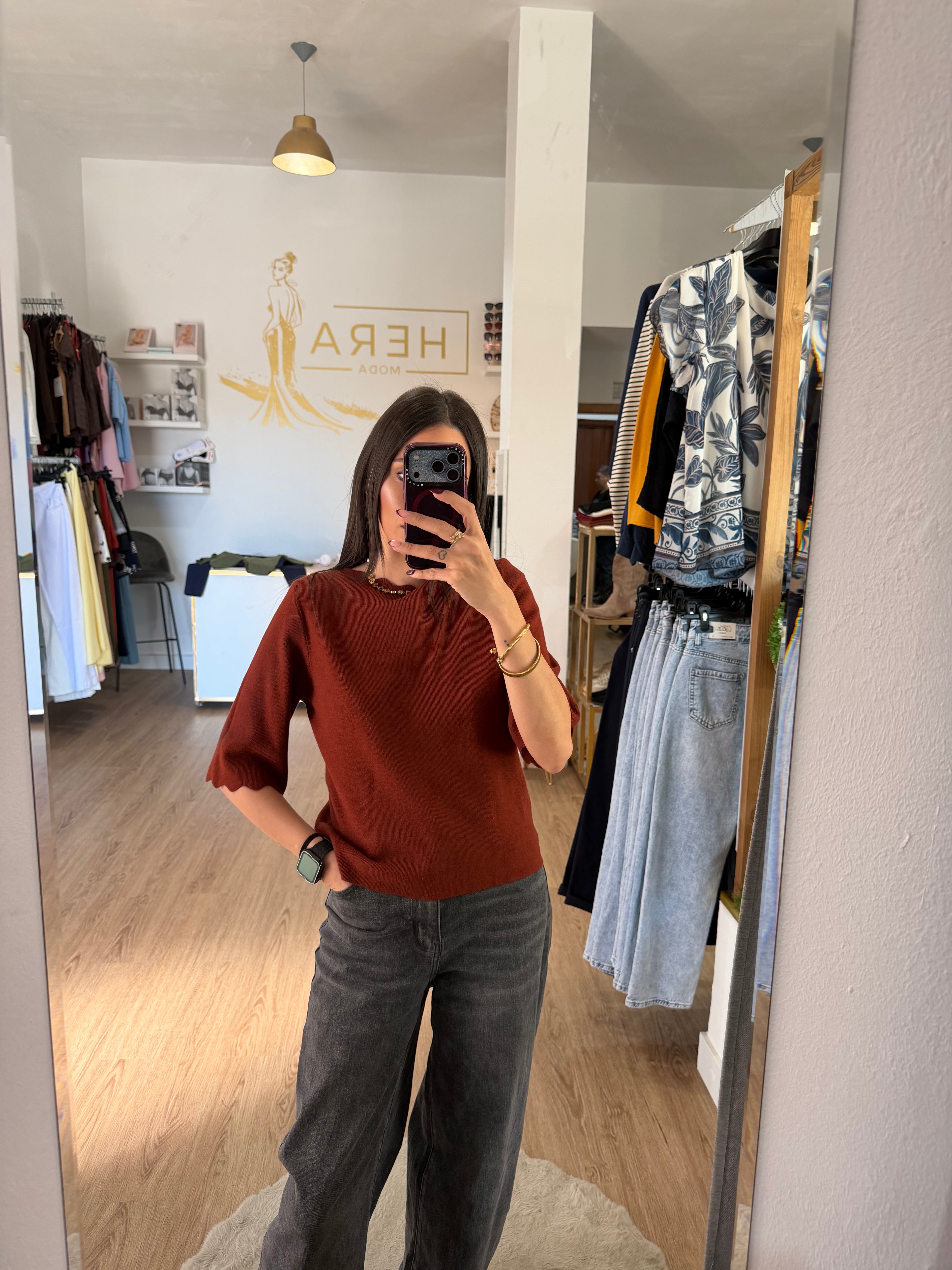 Jersey de punto con cuello y puños ondulados / Top Manga Francesa