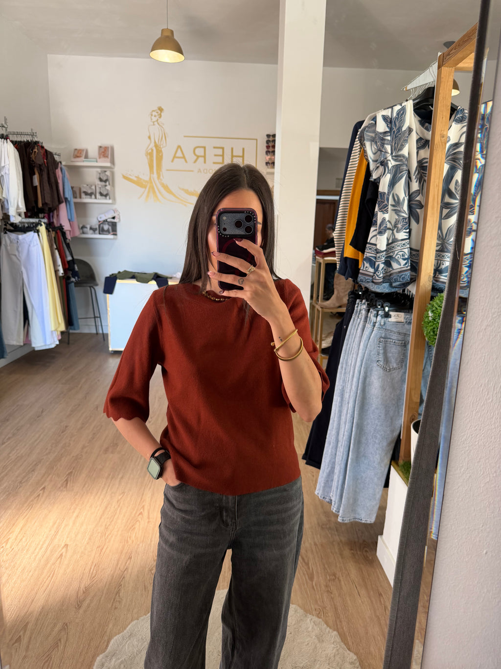 Jersey de punto con cuello y puños ondulados / Top Manga Francesa