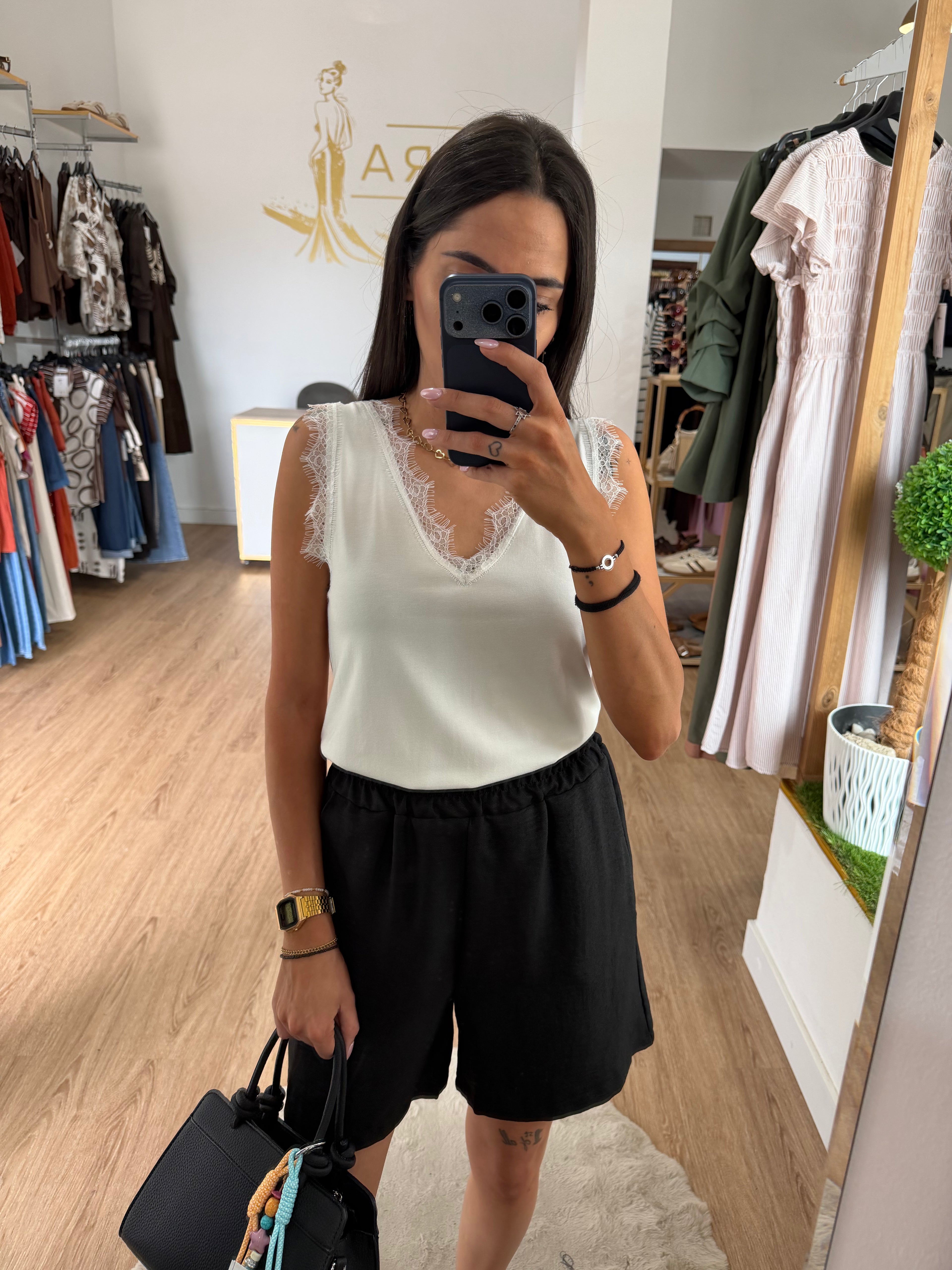 Short fluido de lino con cintura elástica y bolsillos / Pantalón corto verano