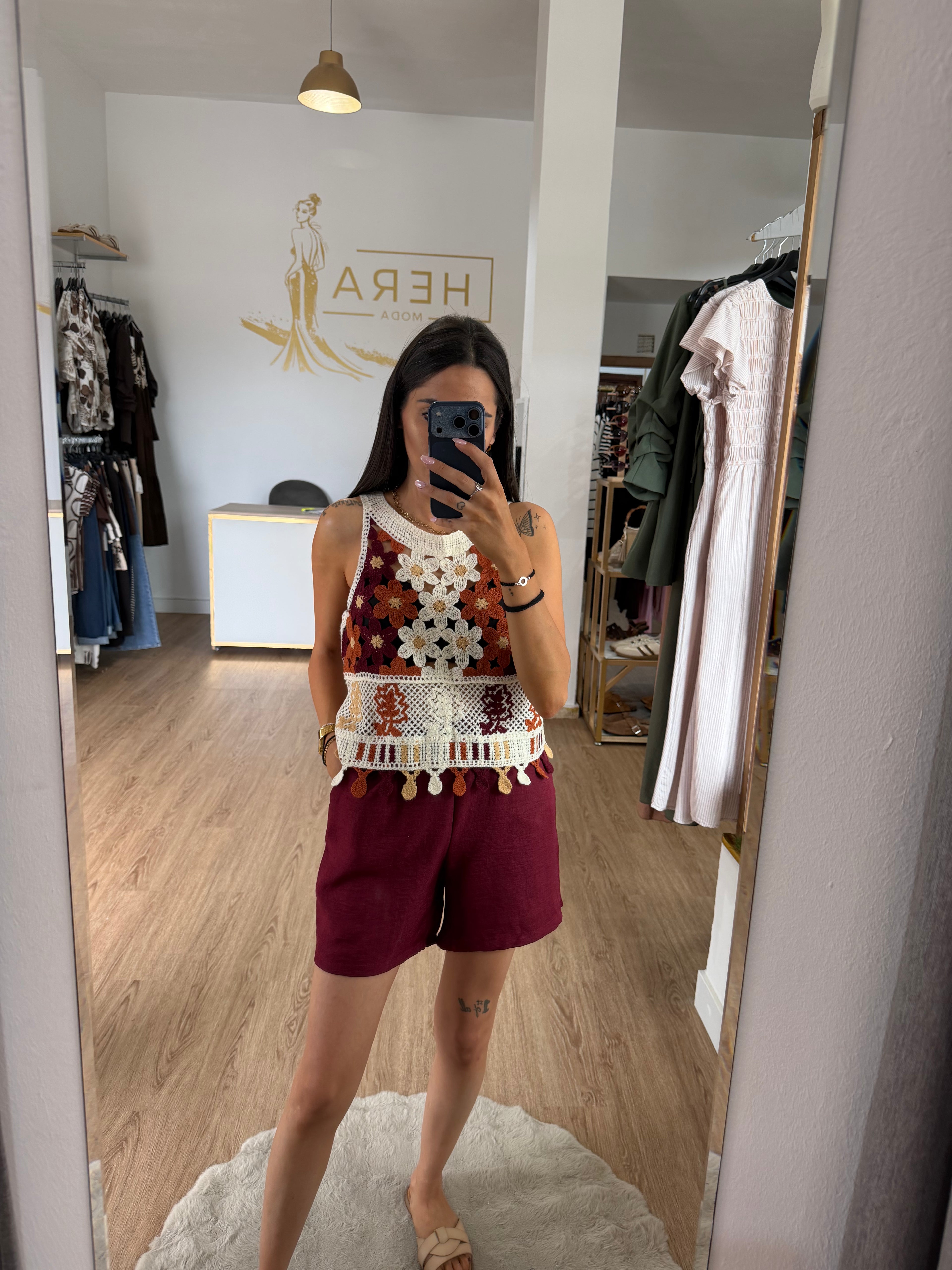Top crochet con flores en relieve / Camiseta sin mangas boho chic