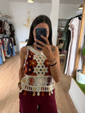 Top crochet con flores en relieve / Camiseta sin mangas boho chic