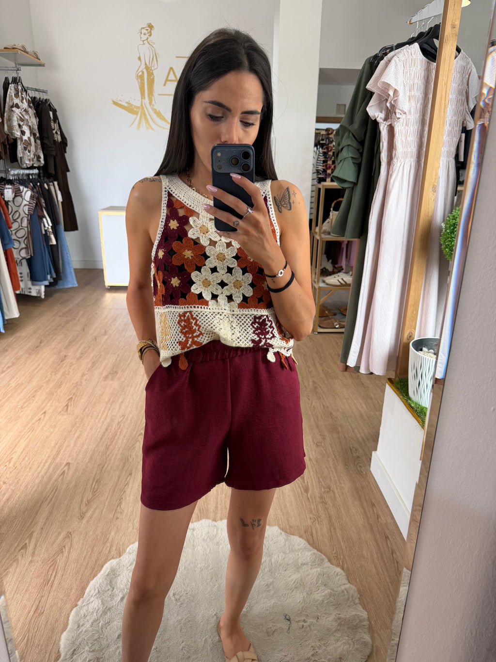 Short fluido de lino con cintura elástica y bolsillos / Pantalón corto verano
