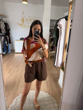 Short fluido de lino con cintura elástica y bolsillos / Pantalón corto verano
