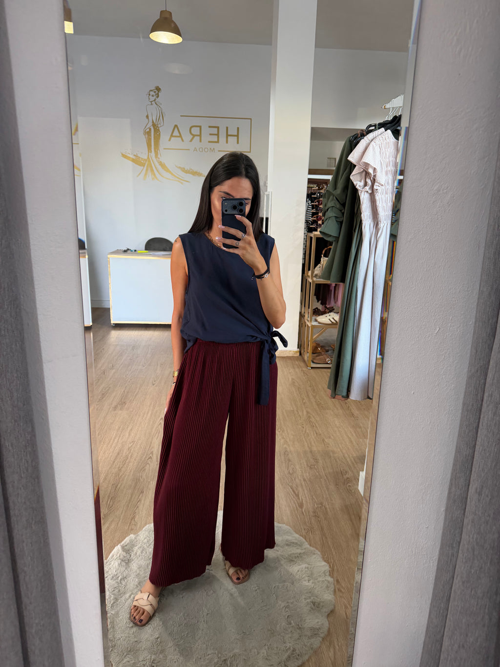 Pantalón plisado palazzo patrón ancho y fluido / Pantalón de cintura elástica