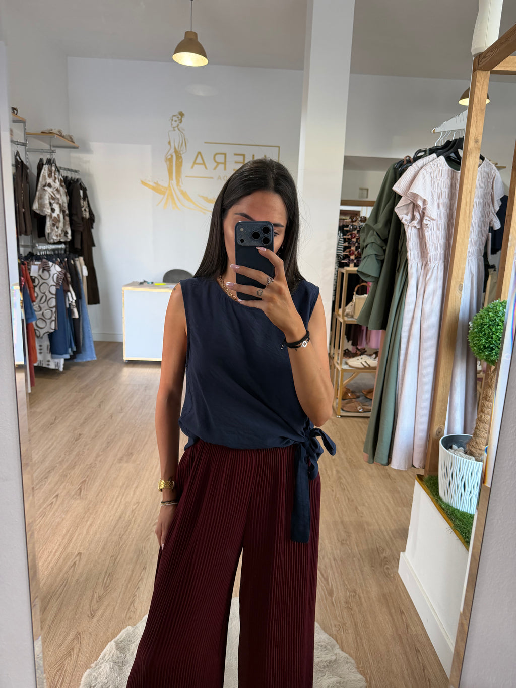 Pantalón plisado palazzo patrón ancho y fluido / Pantalón de cintura elástica