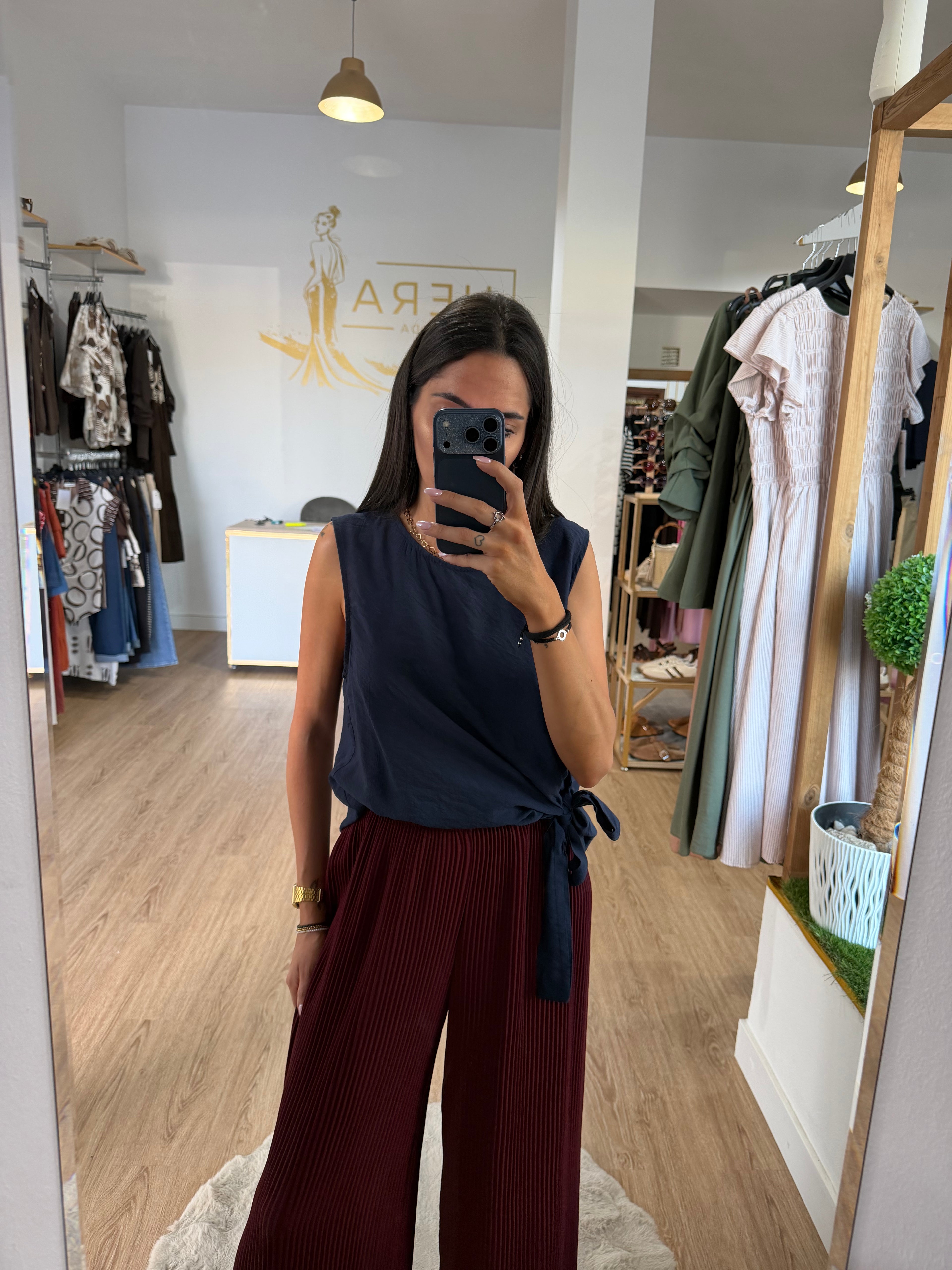 Pantalón plisado palazzo patrón ancho y fluido / Pantalón de cintura elástica