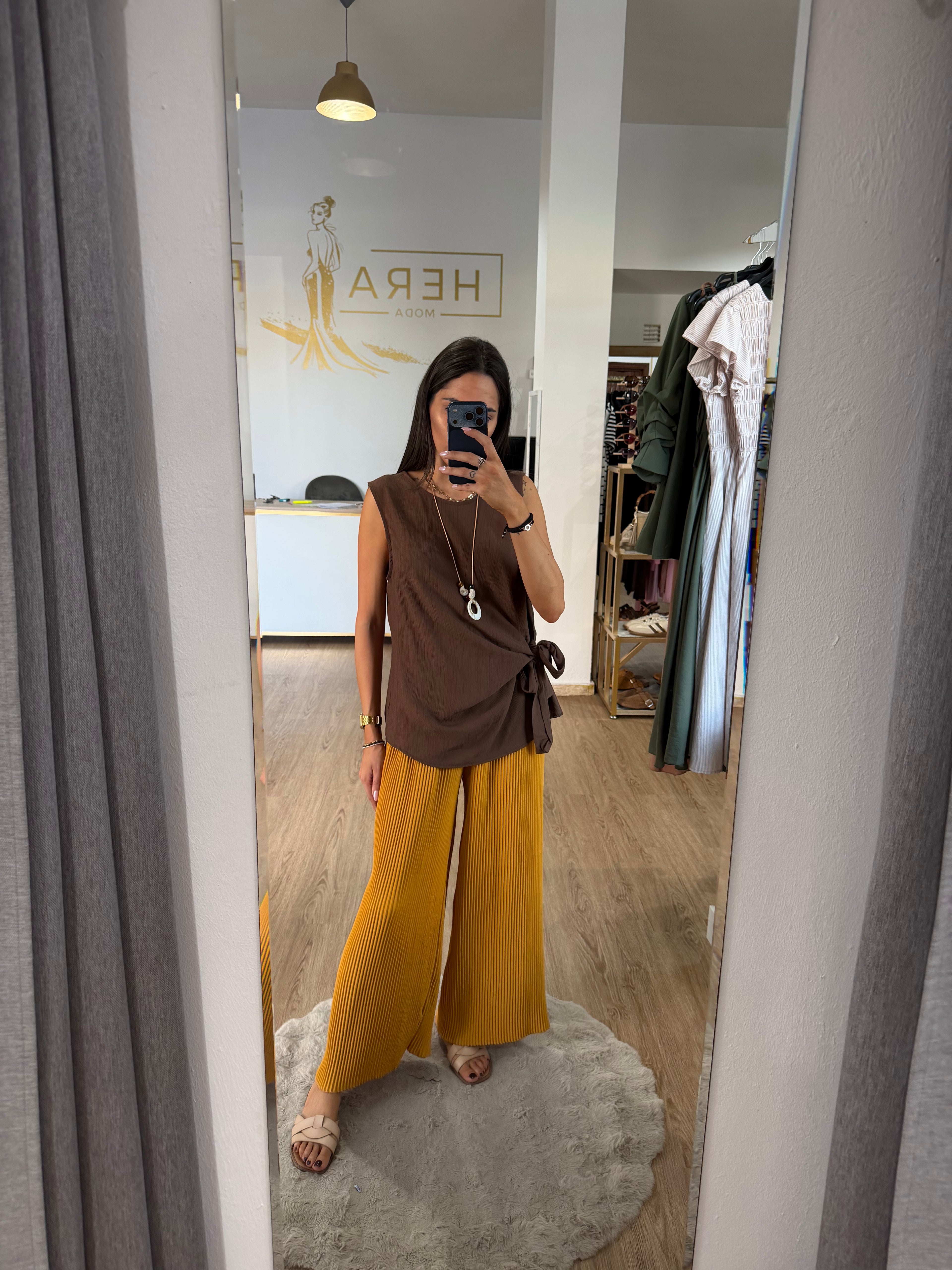 Pantalón plisado palazzo patrón ancho y fluido / Pantalón de cintura elástica