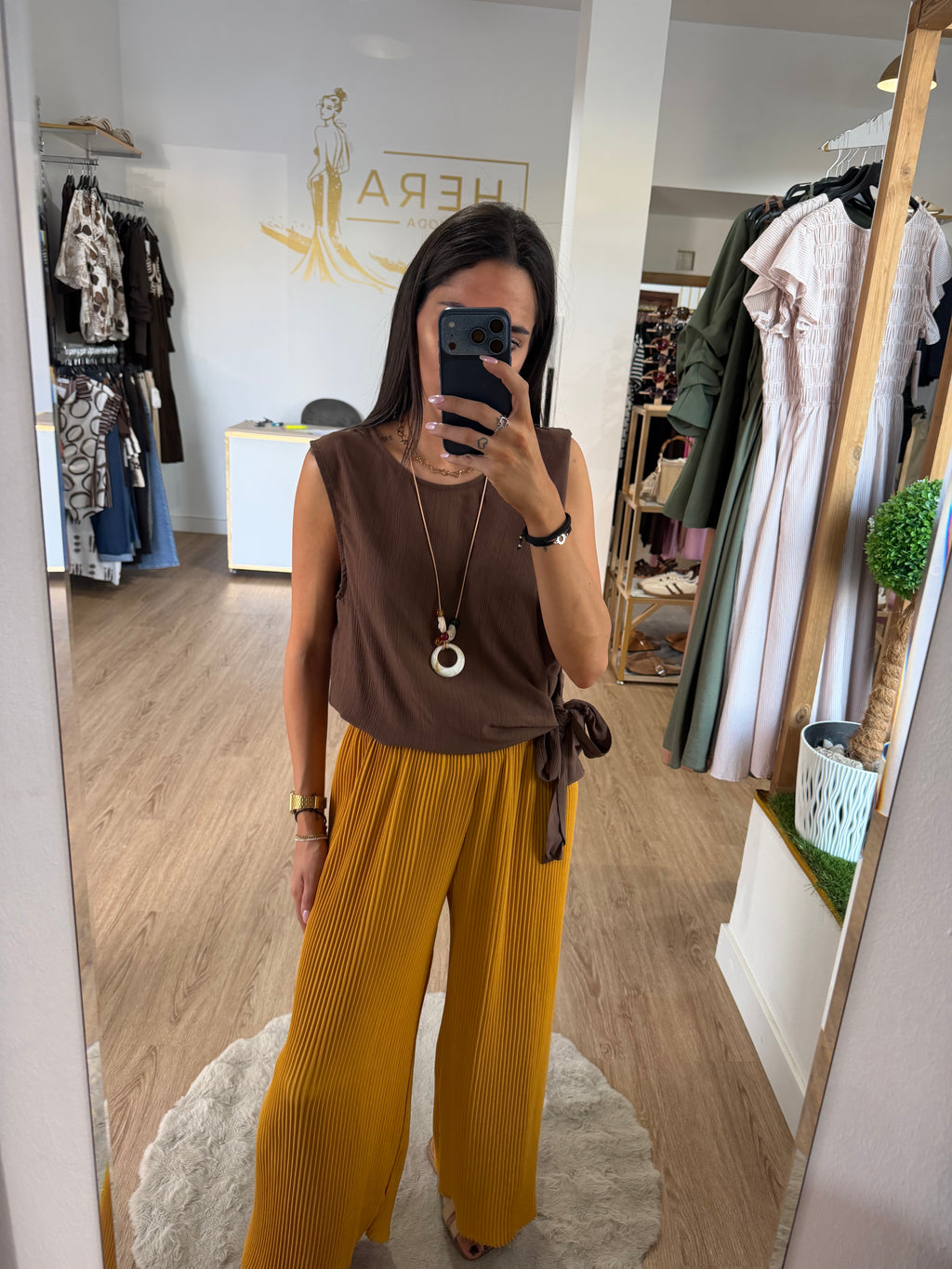 Pantalón plisado palazzo patrón ancho y fluido / Pantalón de cintura elástica
