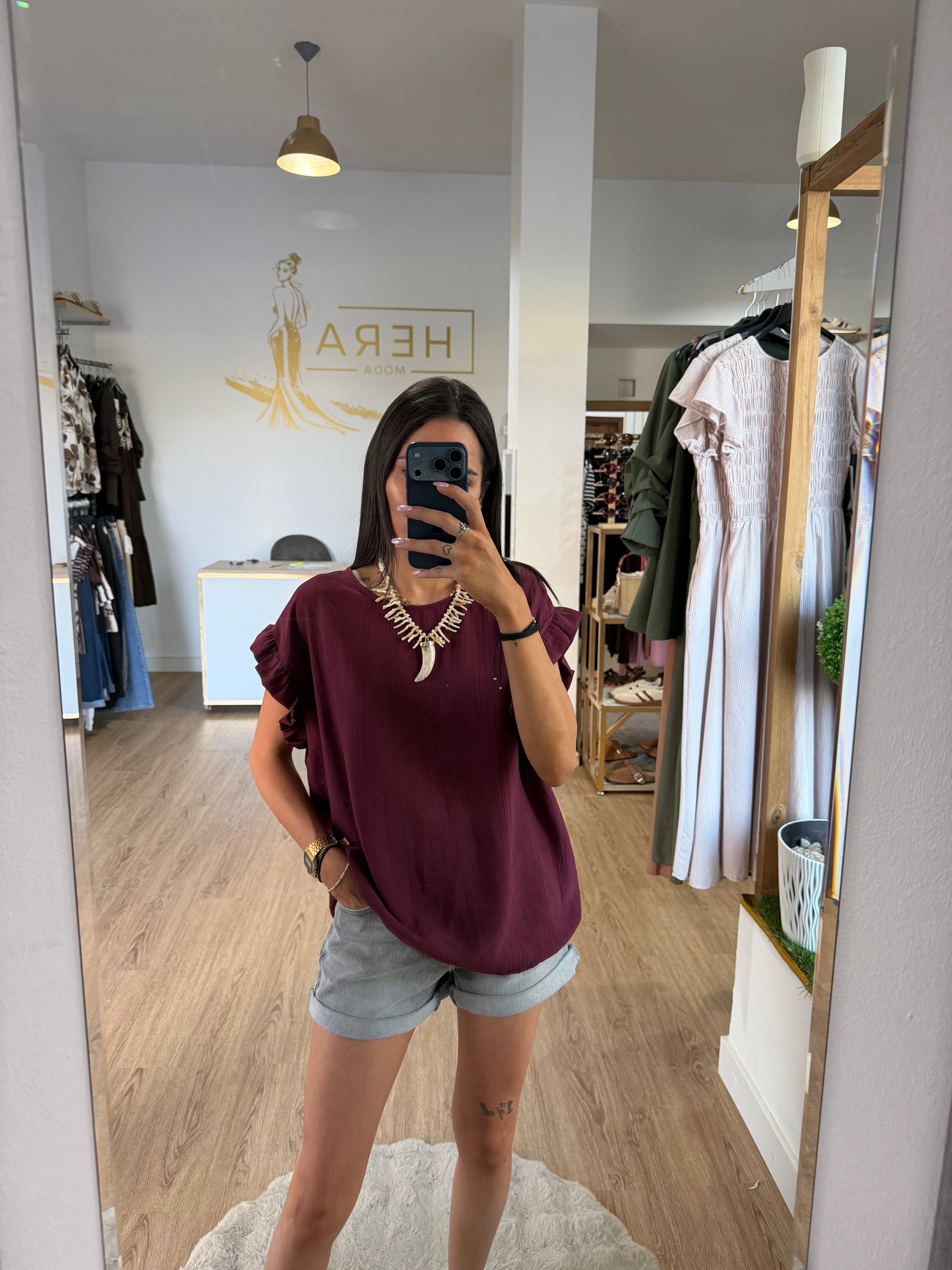 Blusa Fluida con manga de volante / Top fresco de bambula básico elegante