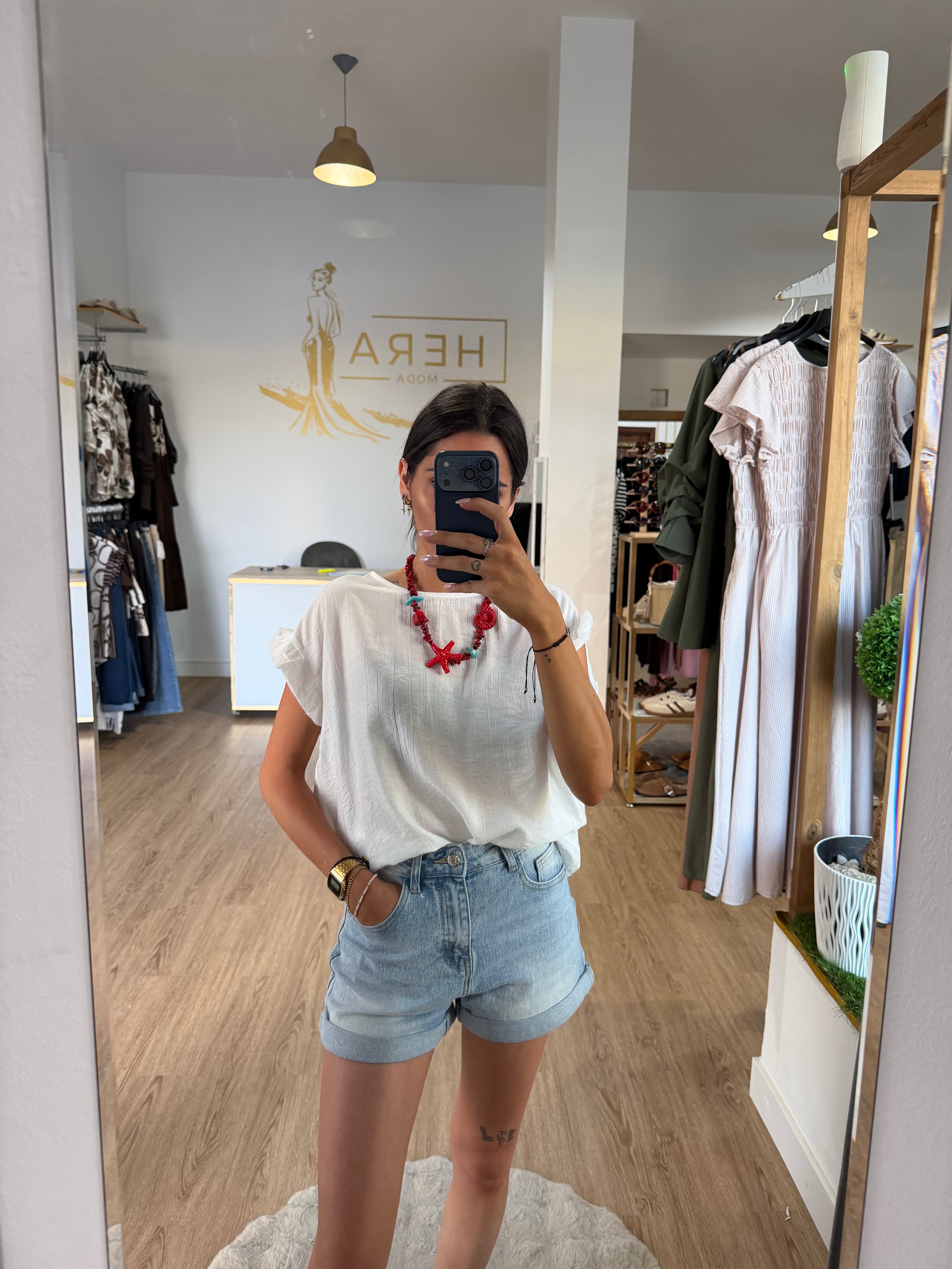 Blusa Fluida con manga de volante / Top fresco de bambula básico elegante
