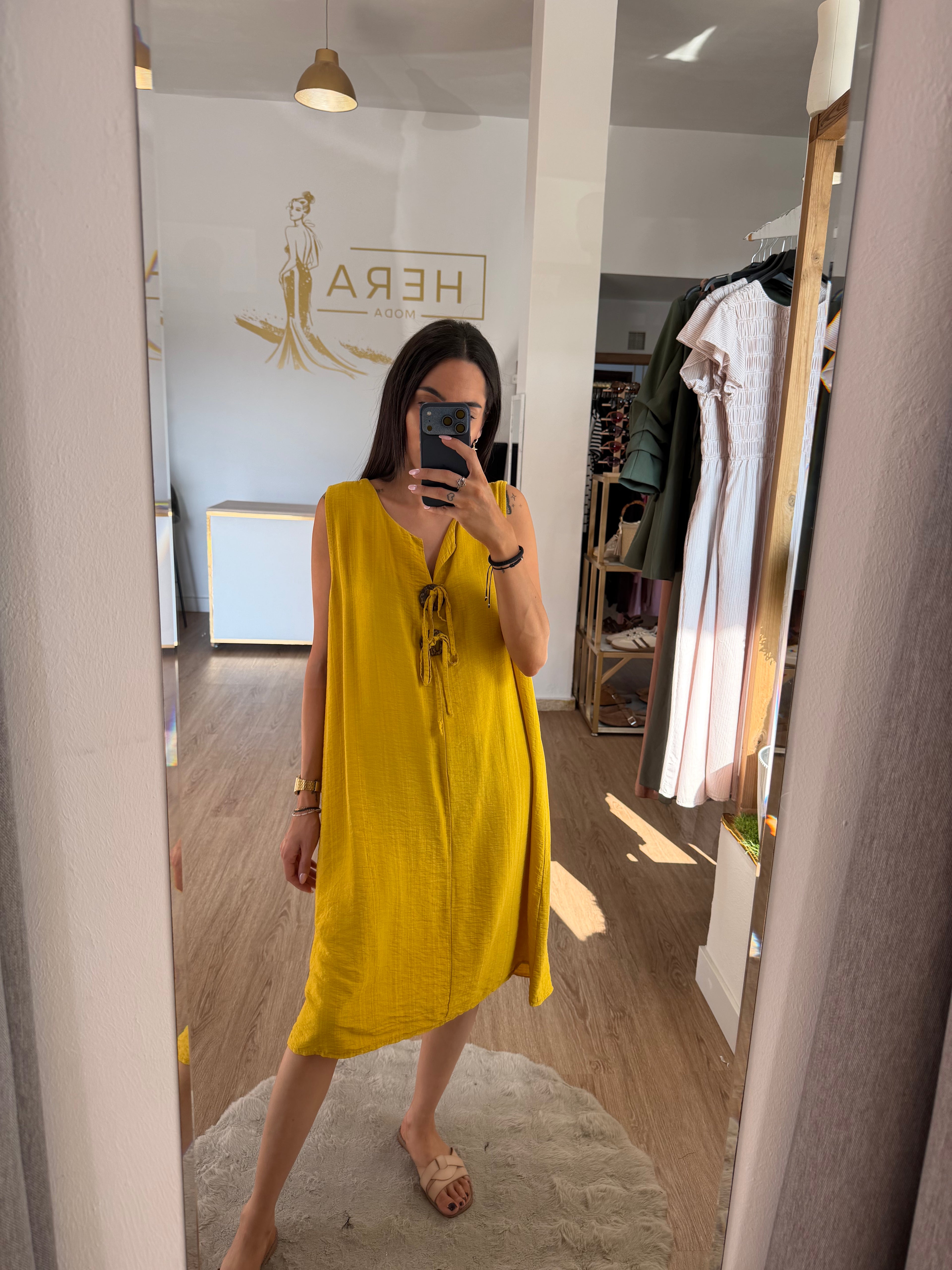 Vestido midi bambula sin mangas / Vestido holgado de verano