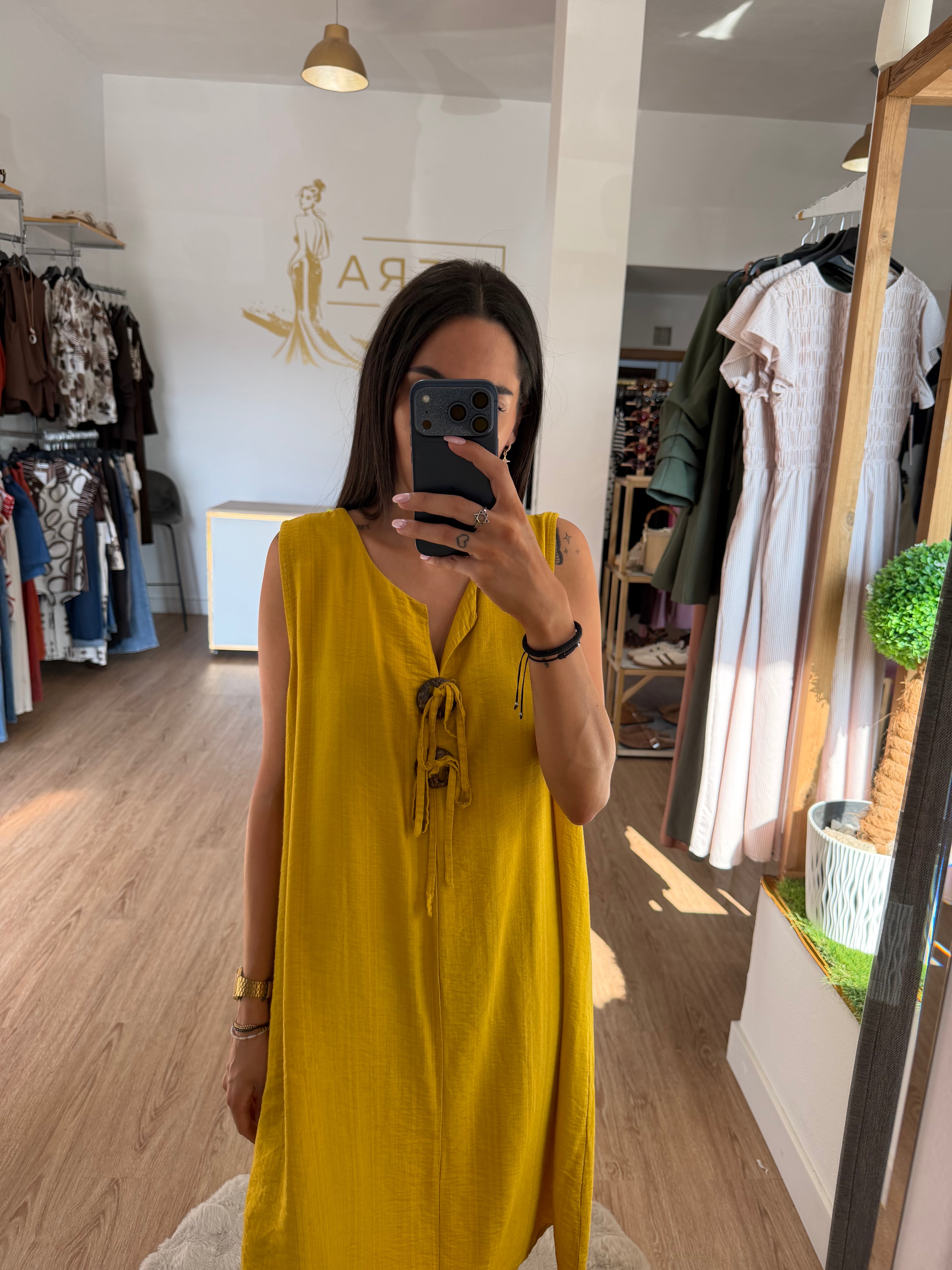Vestido midi bambula sin mangas / Vestido holgado de verano