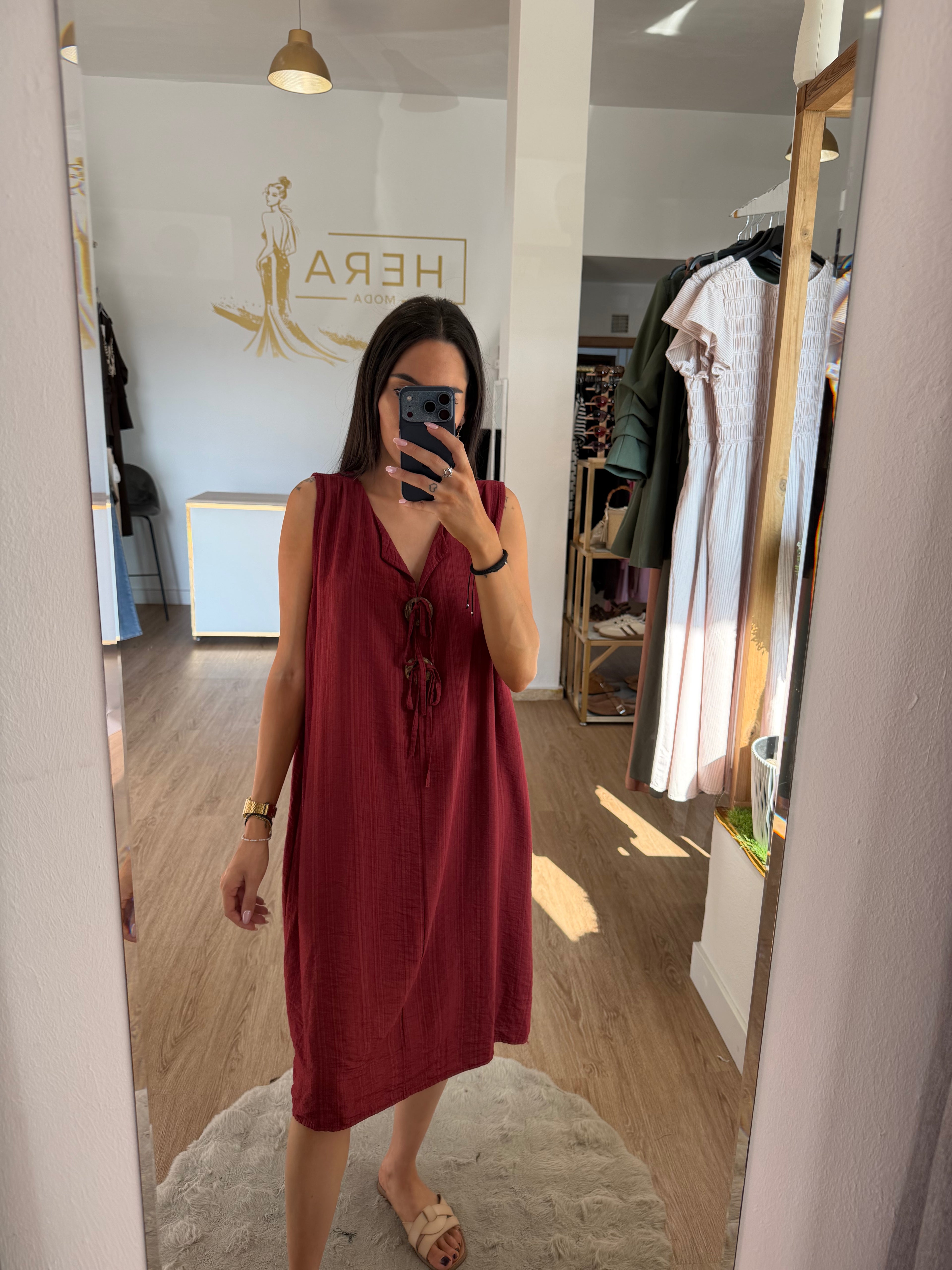 Vestido midi bambula sin mangas / Vestido holgado de verano