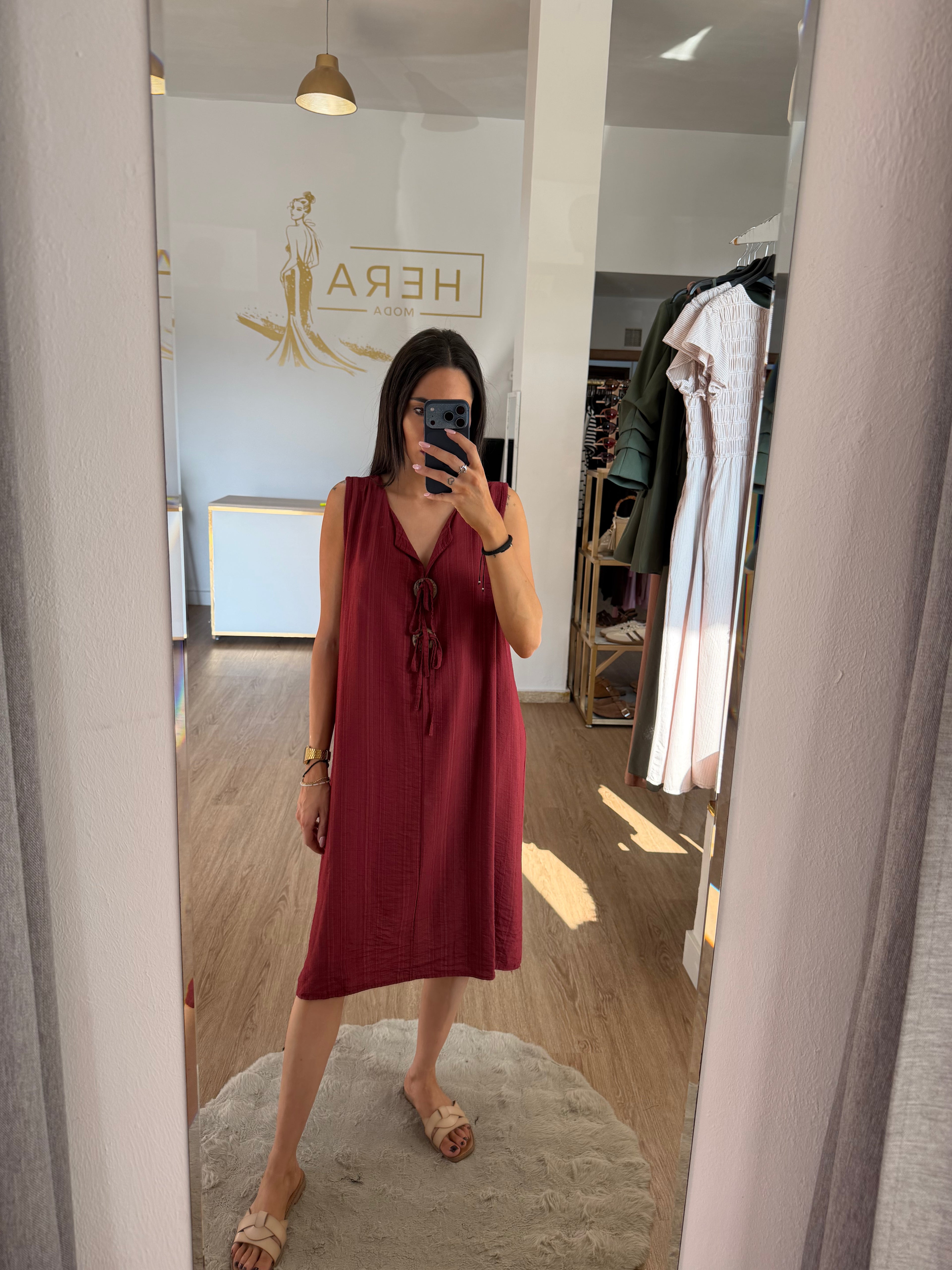 Vestido midi bambula sin mangas / Vestido holgado de verano