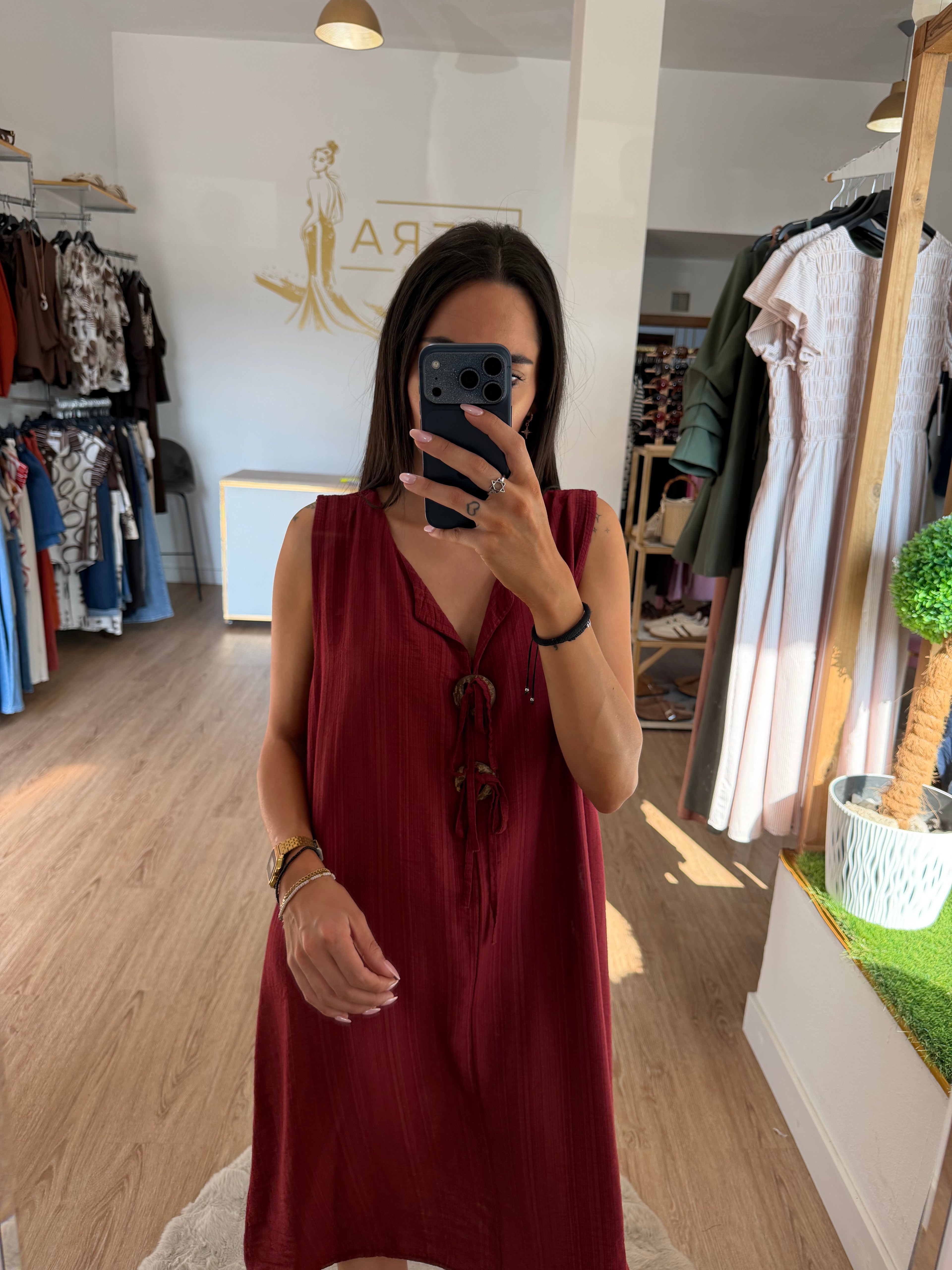 Vestido midi bambula sin mangas / Vestido holgado de verano