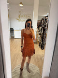 Vestido de ante con flecos en el bajo / Vestido corto Teja y Burdeos