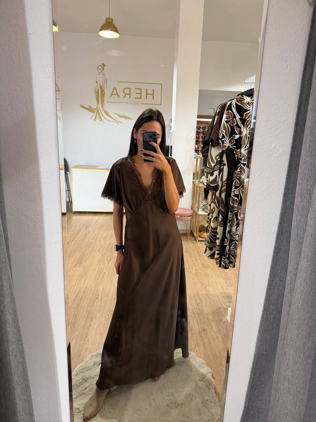 Vestido Largo Satinado Lencero con Encaje / Varios colores
