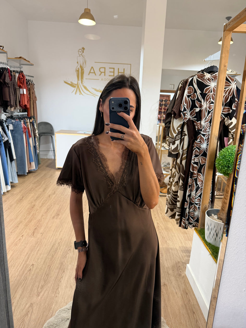 Vestido Largo Satinado Lencero con Encaje / Varios colores